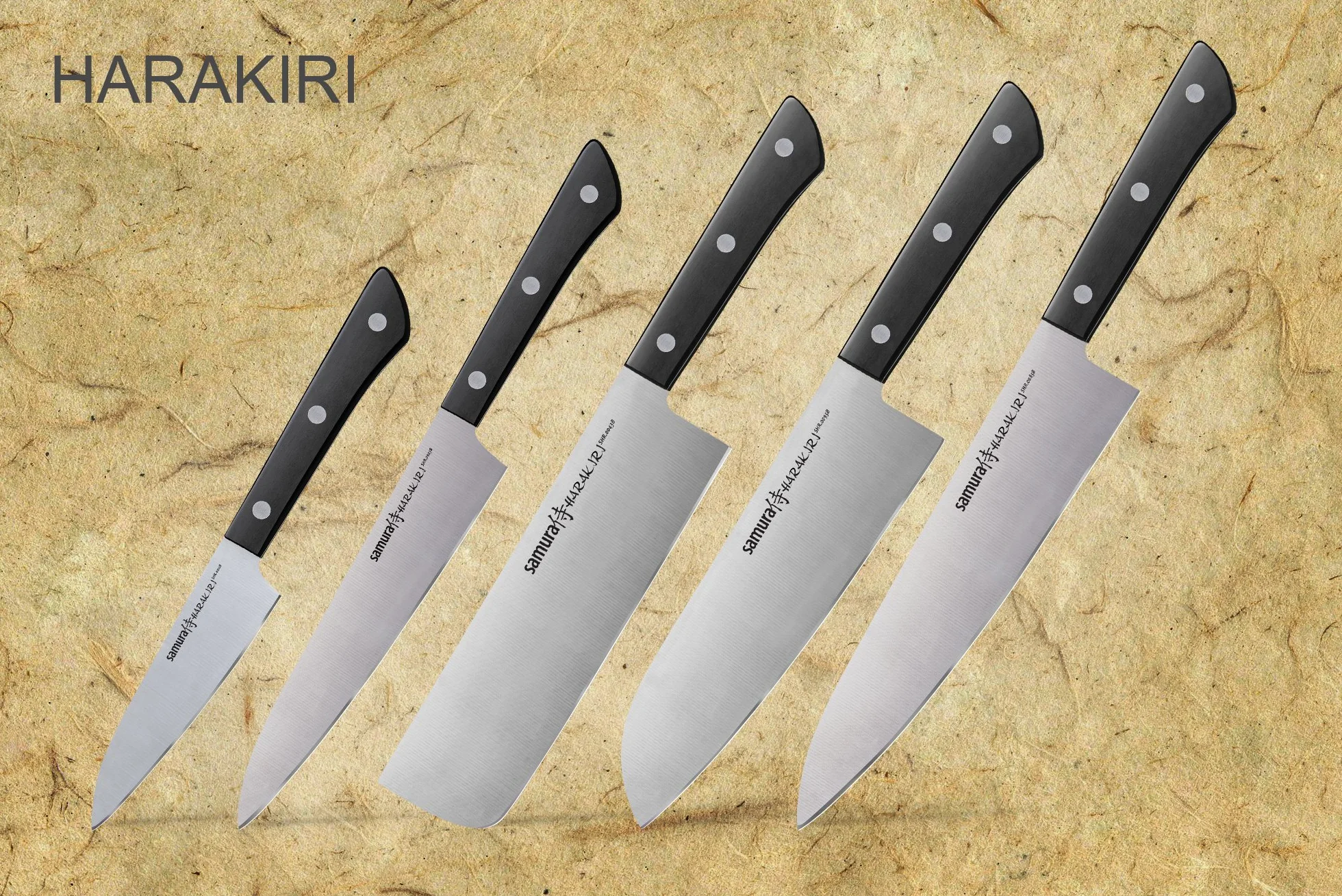 SAMURA Harakiri profesjonalny zestaw noży XXL, bardzo ostry, z 8, nóż do warzyw, nóż uniwersalny, nóż Nakiri, nóż Santoku, nóż kucharski, czarny uchwyt