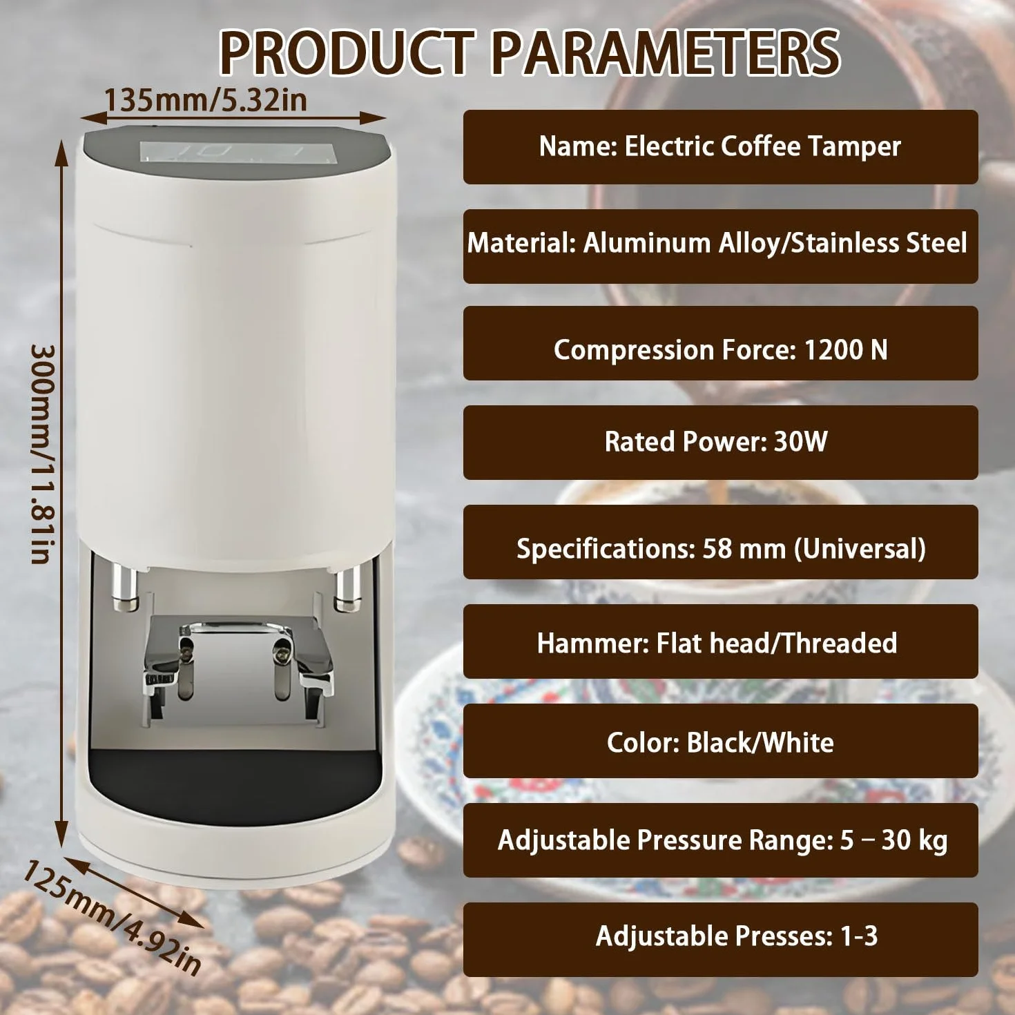 Profesjonalna prasa do kawy mielonej, automatyczny ubijak do espresso 58 mm, 1-3 cykle ubijania, ciśnienie 5-30 kg, stal nierdzewna, do kawiarni i użytku domowego Black-Flat