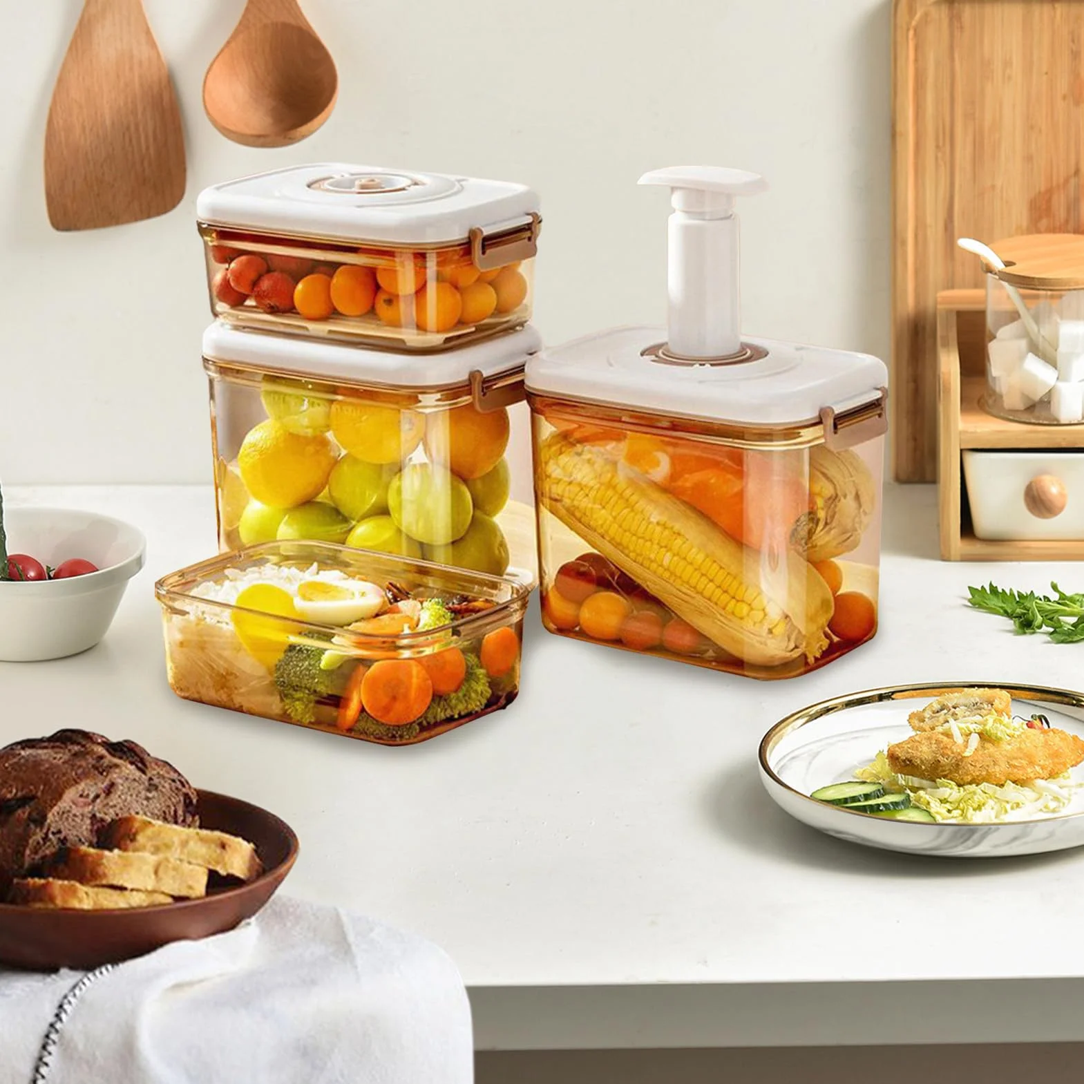 Pojemnik na żywność Szczelny słoik lodówkowy | Próżniowe pojemniki na owoce Do Lodówki, Zamrażarki, Na Lunch, Przekąskę, Na Kemping, Do Pracy, W Podróż,