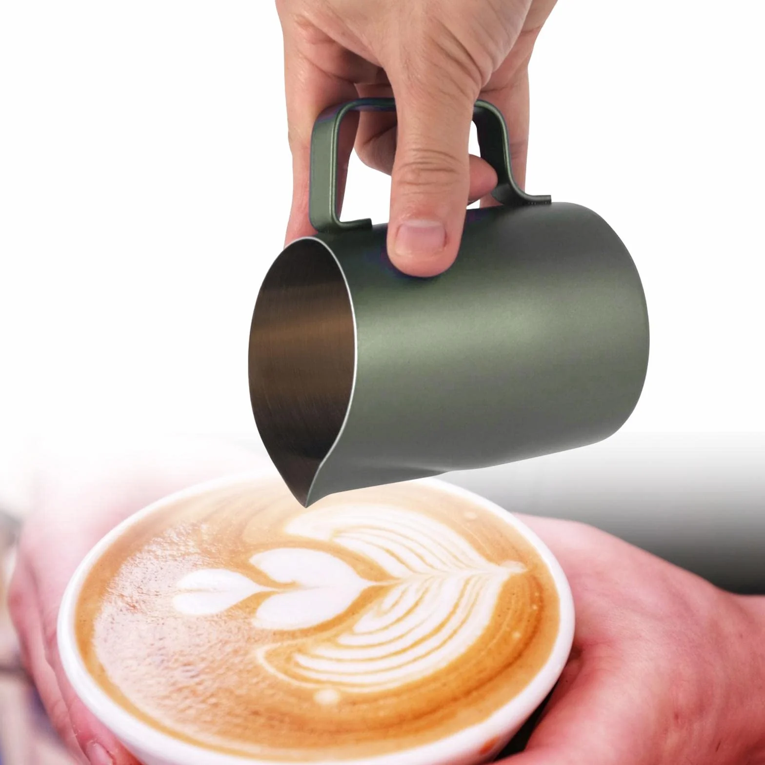 2 zestawy kubków do spieniania mleka do kawy do latte art chai, cappuccino, zielony, 600 ml