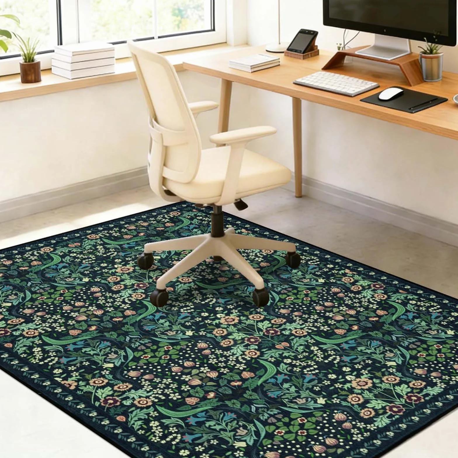 Famibay Mata ochronna na podłogę, krzesło biurowe, antypoślizgowa, podkładka na krzesło biurowe, 120 x 150 cm, duża, ciemnozielona, w stylu vintage, mata ochronna na podłogę do twardych podłóg