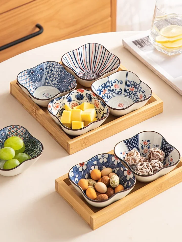 Zestaw ceramicznych miseczek do sosów sojowych, tapas, dipów, przekąsków i dipy, 6-częściowy zestaw na przekąski do sushi