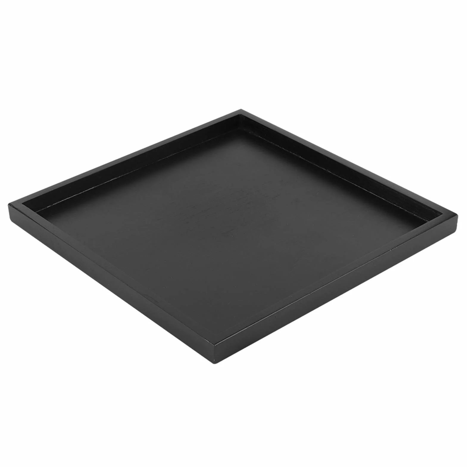 Cocoarm Prostokątna drewniana taca do serwowania, duża 30 x 30 x 2,5 cm, lite drewno, czarna, nowoczesna, podwyższone krawędzie, lakierowana, taca śniadaniowa, drewno paulowni