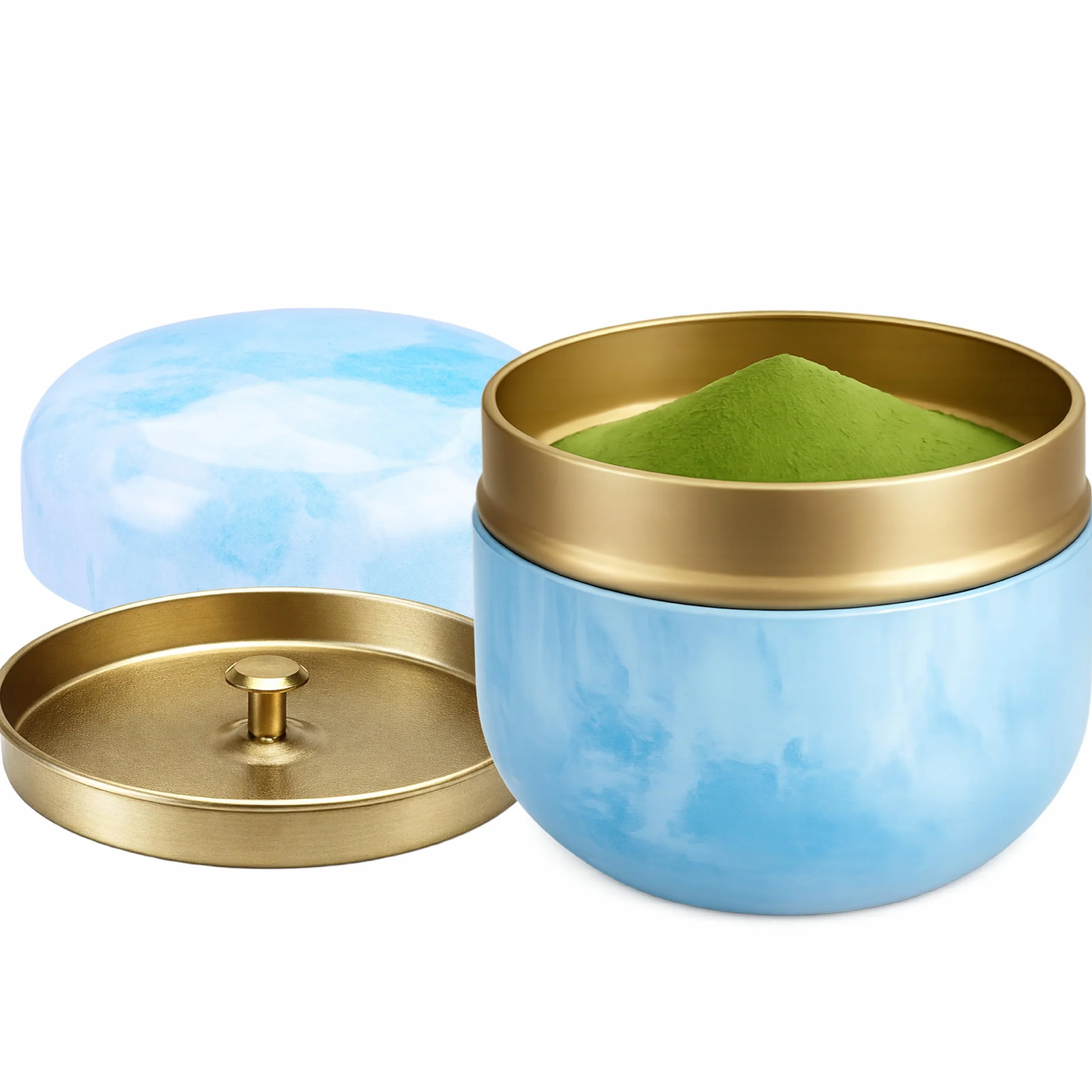 Goodwei Japońska puszka na herbatę Matcha Chazutsu z metalu, 250 ml, na 100 g matcha, niebieska