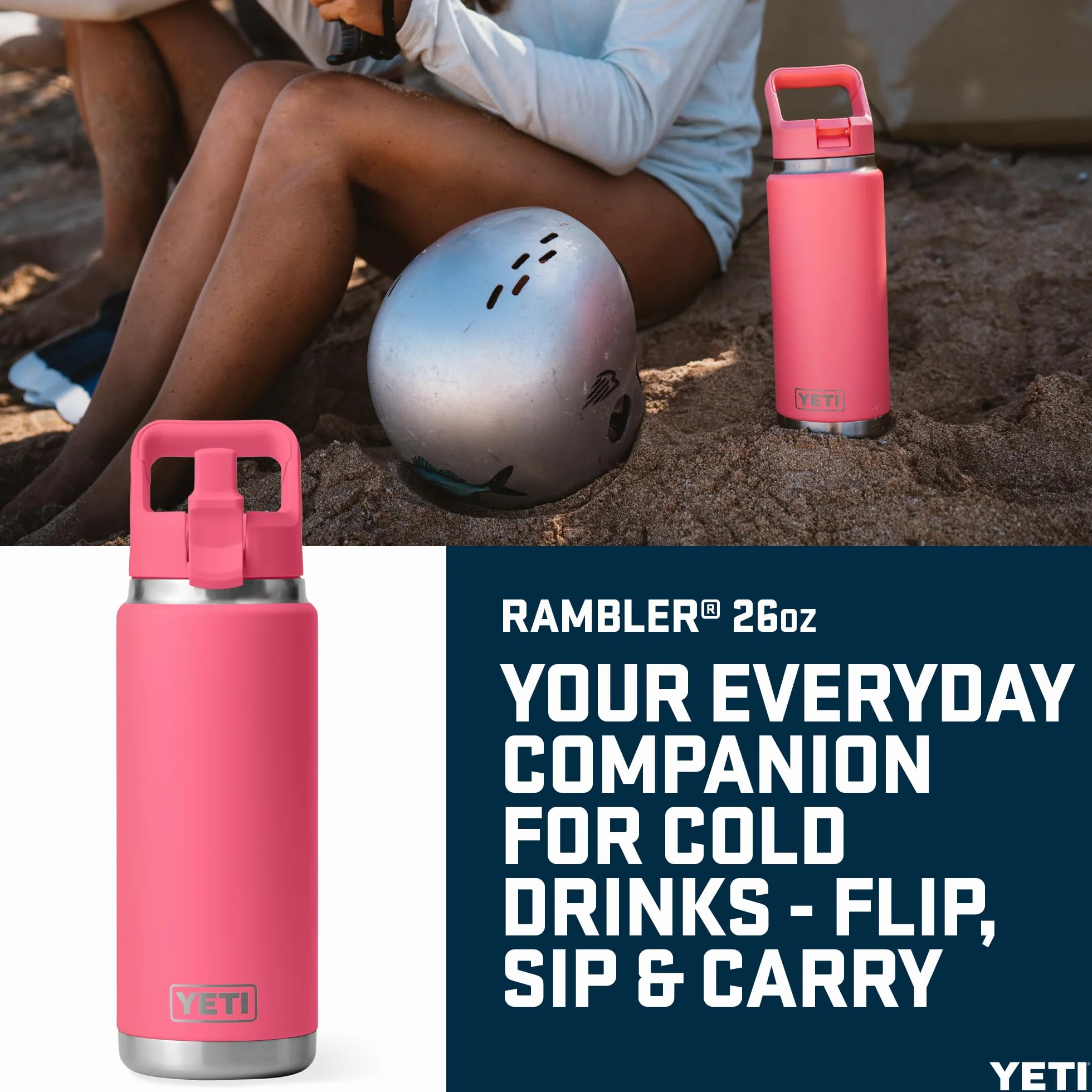 YETI Rambler C Straw Bottle, Stainless Steel Vacuum Insulated Bottle with Leakproof Straw Cap, Tropical Pink, 26 oz (769 ml)