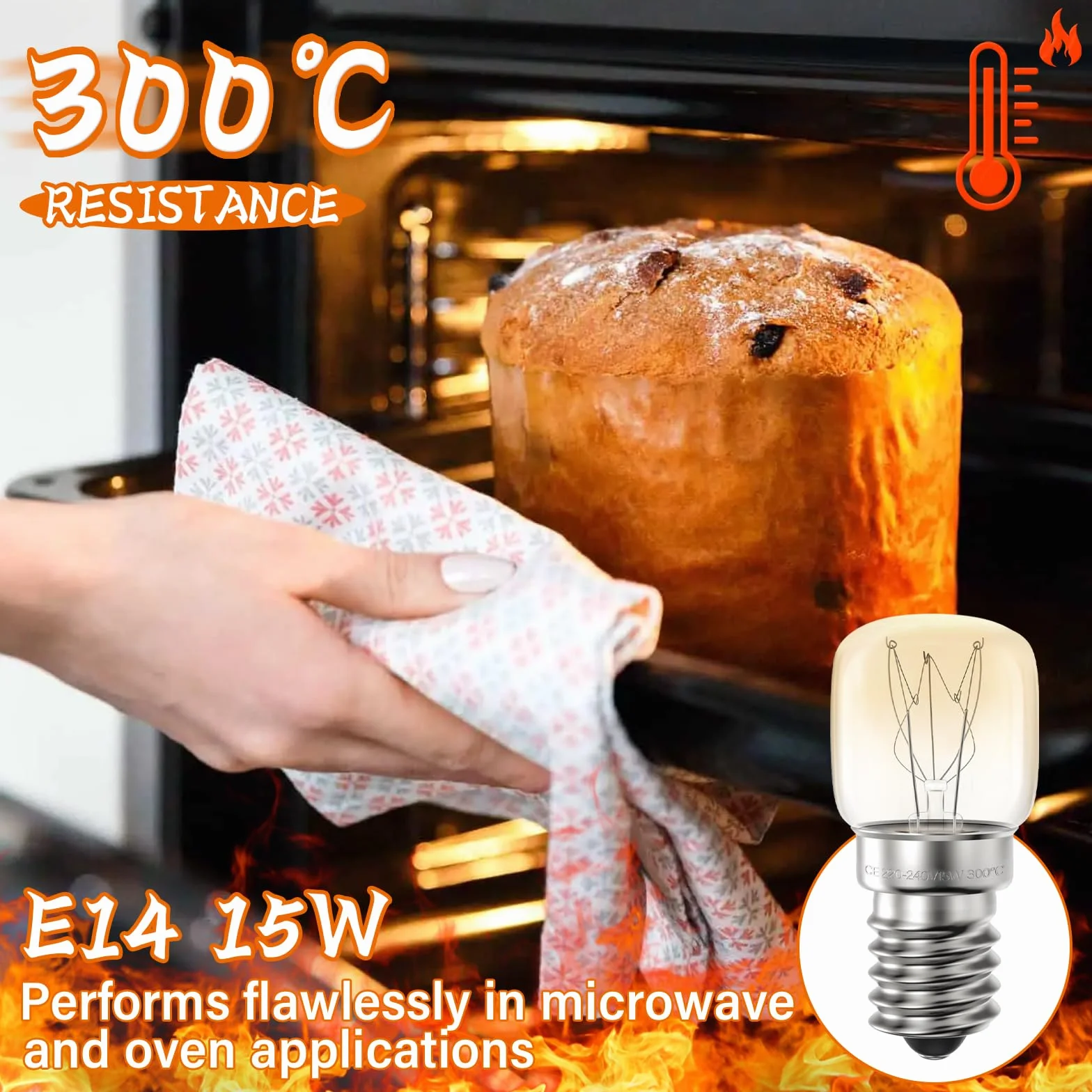 Żarówka E14 15W do piekarnika 300°C ciepła biel 2700K 85Lm 4 szt
