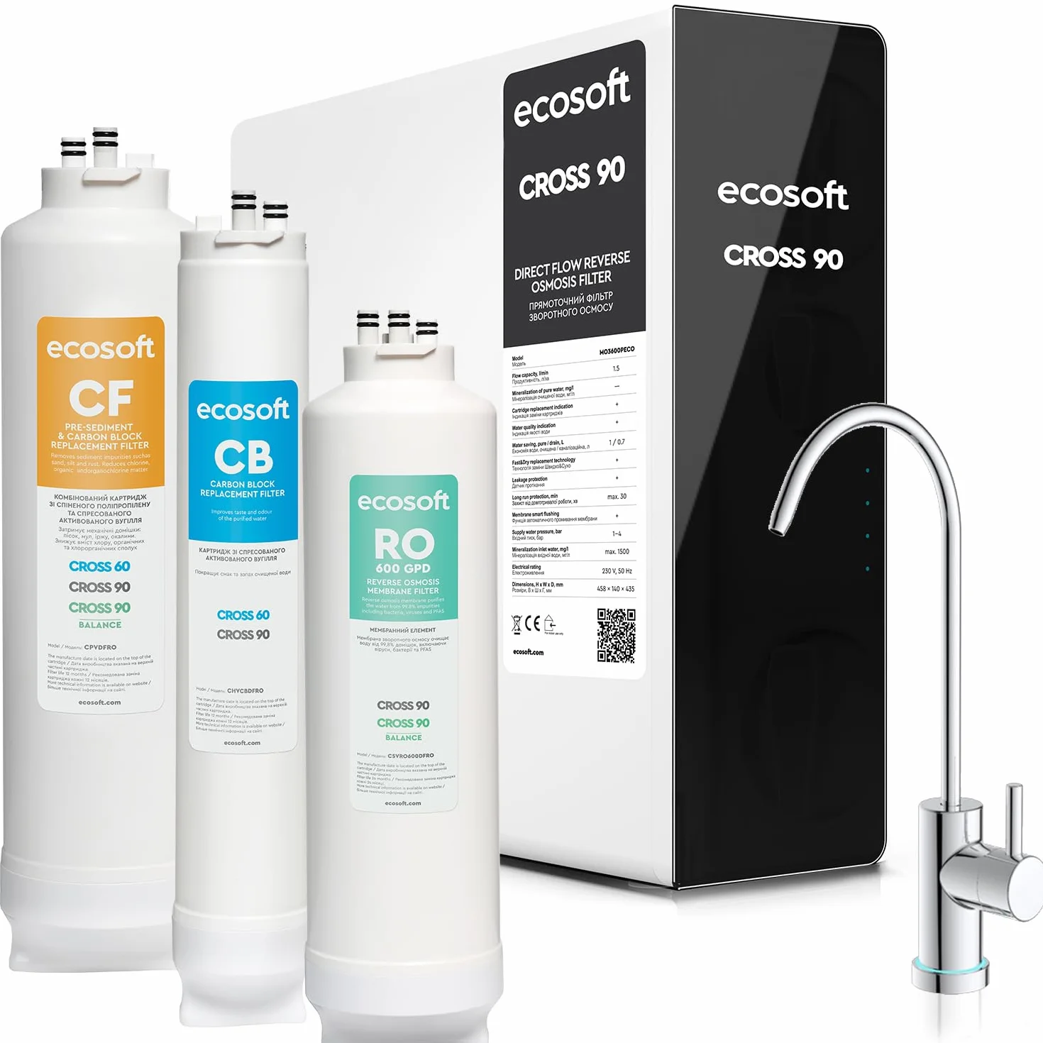 Ecosoft CROSS90 Osmoseanlage | Smart LED Anzeige | entfernt 99 % PFAS, Mikroplastik & Schwermetalle | kompakt & wartungsfreundlich | Entkalkungsanlage | Wasserfilter System