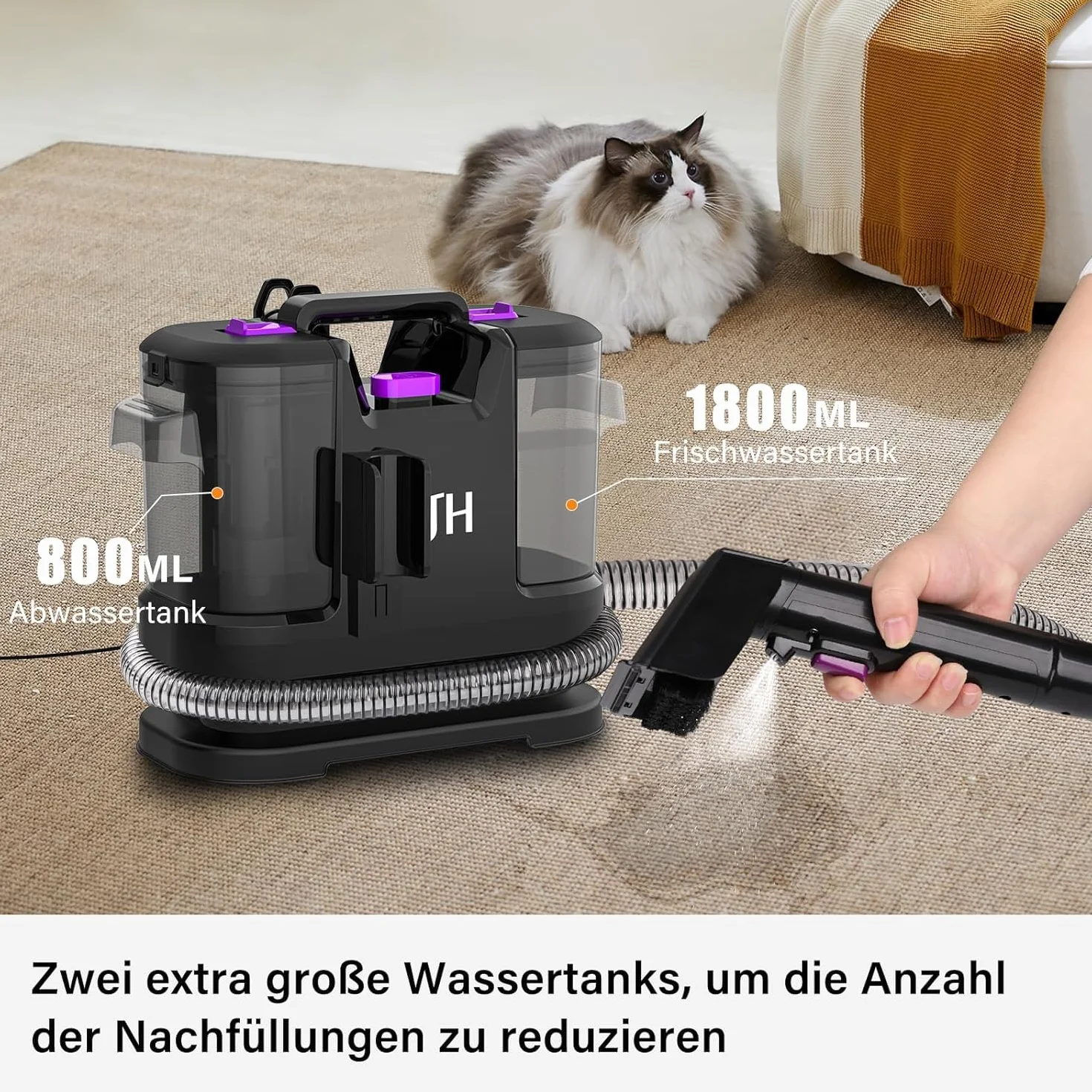 Odkurzacz do czyszczenia dywanów, sof, dywanów, tapicerek, plam, schodów, zwierząt domowych i samochodów, przenośny odkurzacz 3 w 1, w zestawie akcesoria