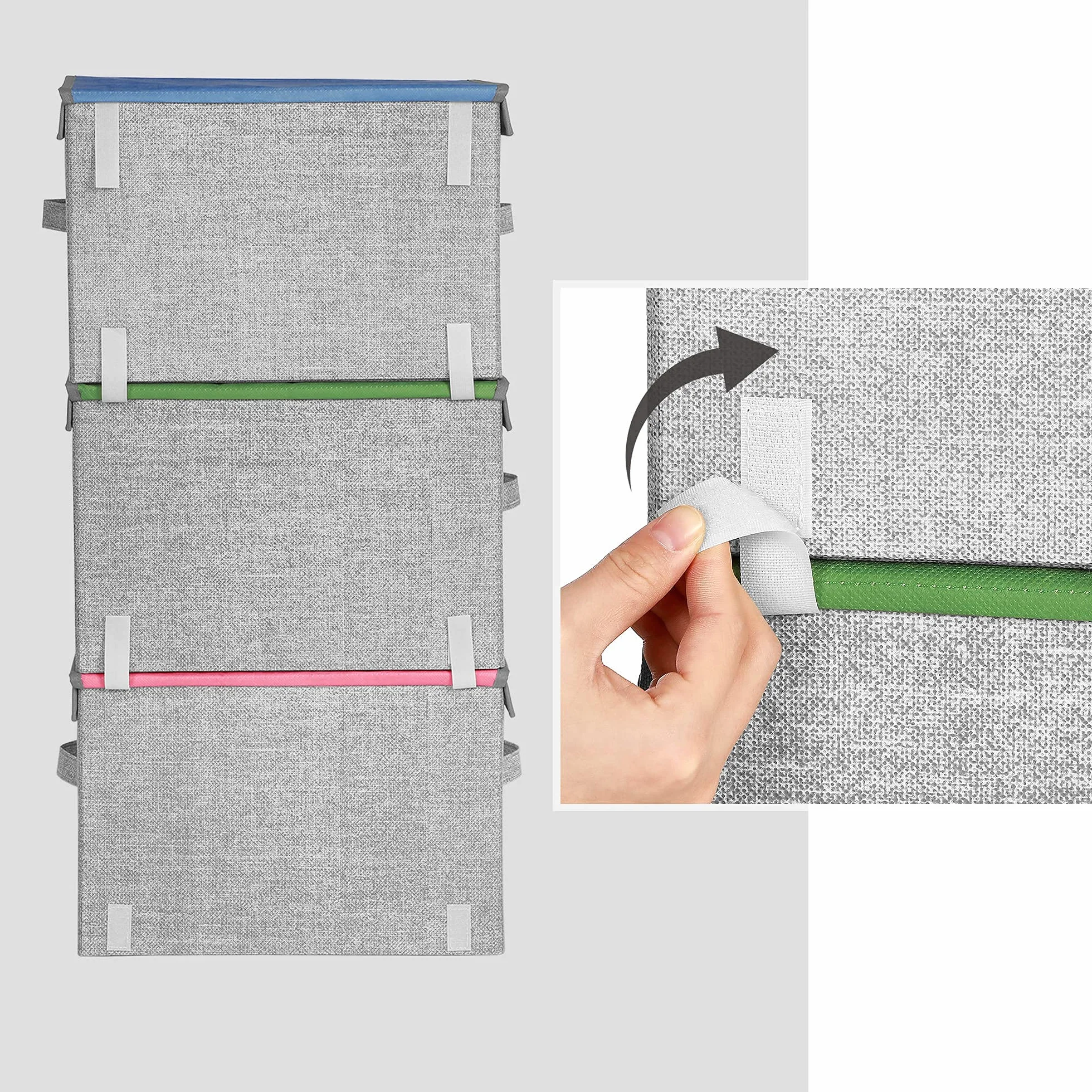 SONGMICS Pudełka do przechowywania składane zestaw 3 sztuk 38x35x25 cm motywy zwierzęce różowy niebieski zielony szary