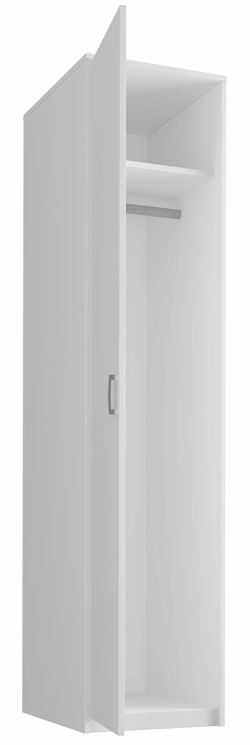 Szafa na ubrania biała 1-drzwiowa z barem i regałem 180 x 42 x 55 cm