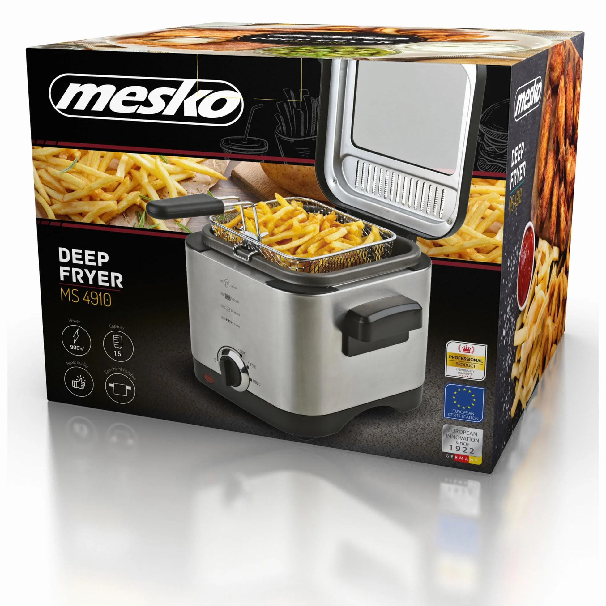 Adler frytkownica do głębokości 1,5 litra o mocy 900 W MS 4910, srebrna