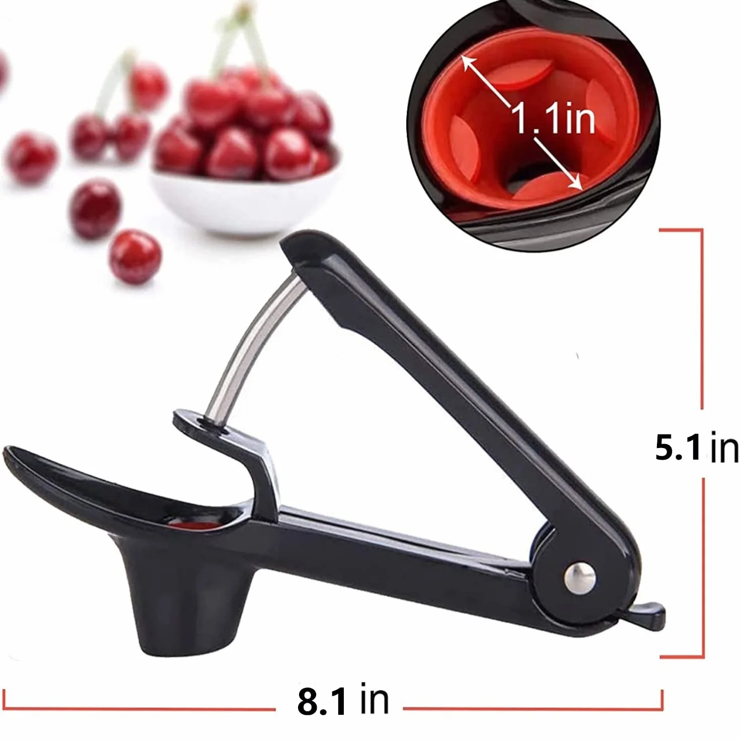 Cherry Pitter Tool, przenośny przyrząd do usuwania rdzenia wiśniowego z blokadą przestrzeni, stal nierdzewna (czarny)