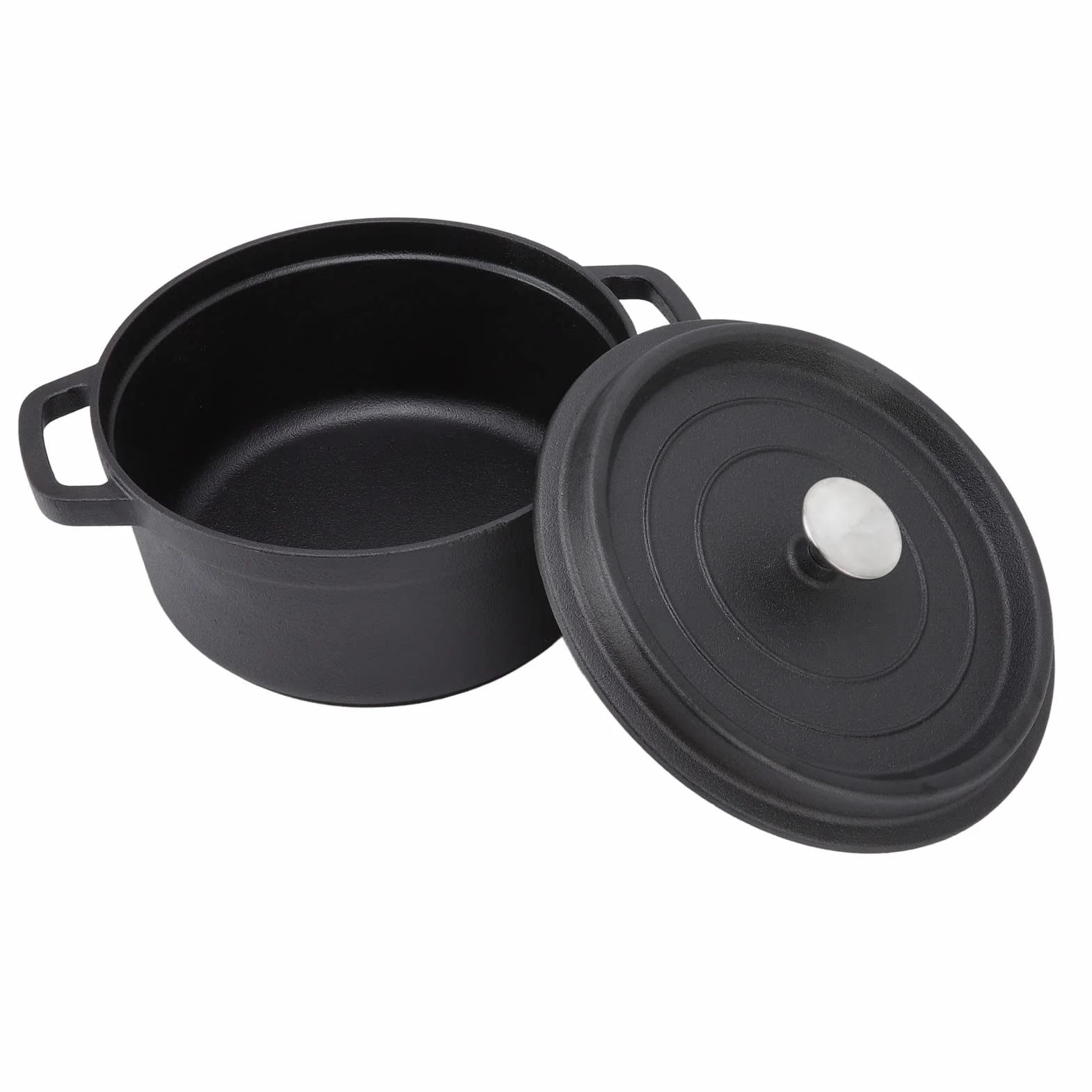 Naroote 24cm żeliwny Holenderski Garnek do Pieczenia z podwójną pętlą Niepowlekany Holenderski Piekarnik z Płaskim Dnem z pokrywką i Podwójnym Uchwytem z pętlą do Gulaszu z Zupy