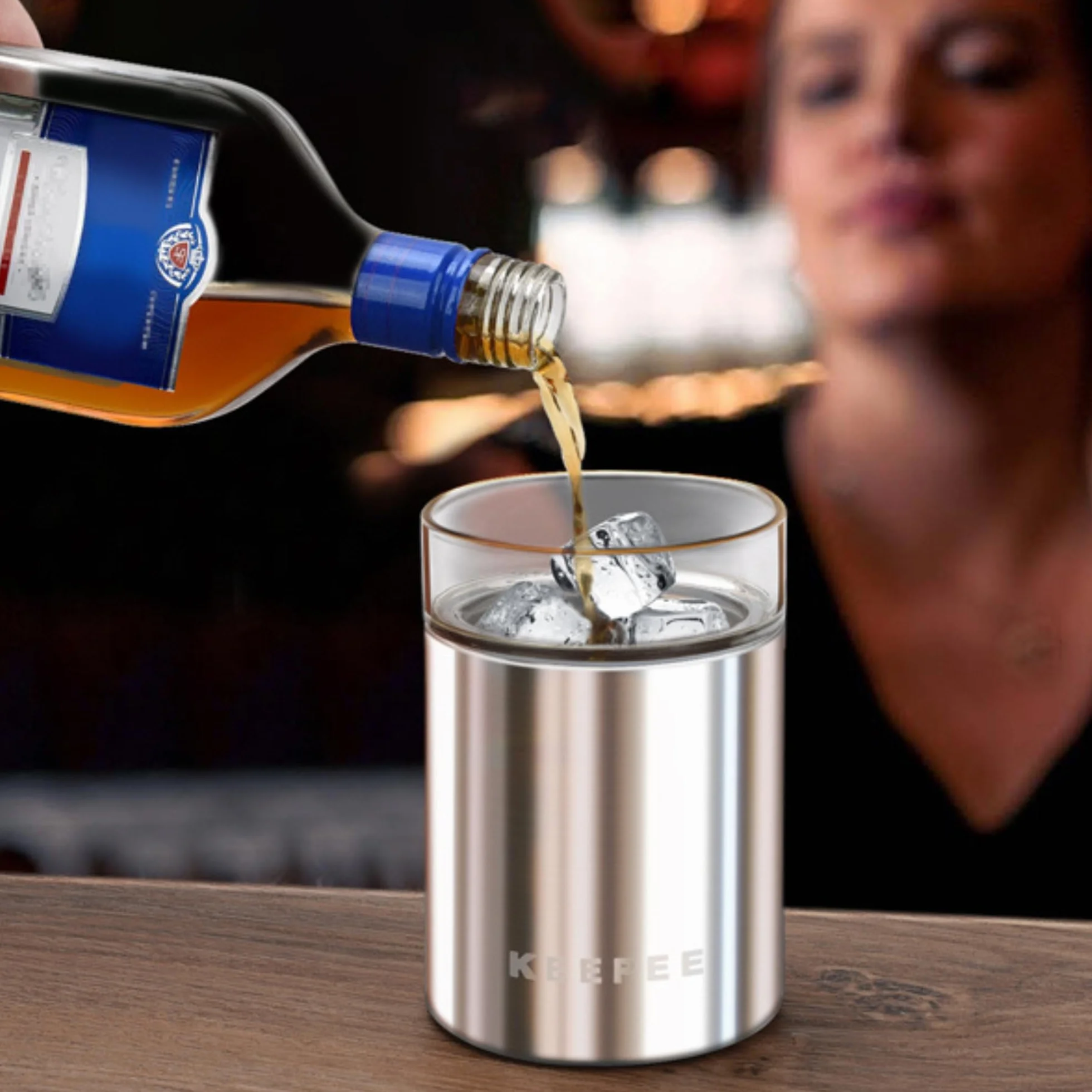 Szklanki do whisky zestaw 2 szt. – izolowany próżniowo kubek ze zdejmowaną szklaną wkładką – izolowany kieliszek koktajlowy – staromodny kieliszek do lowball do margarity, burbona, wina, 295 ml