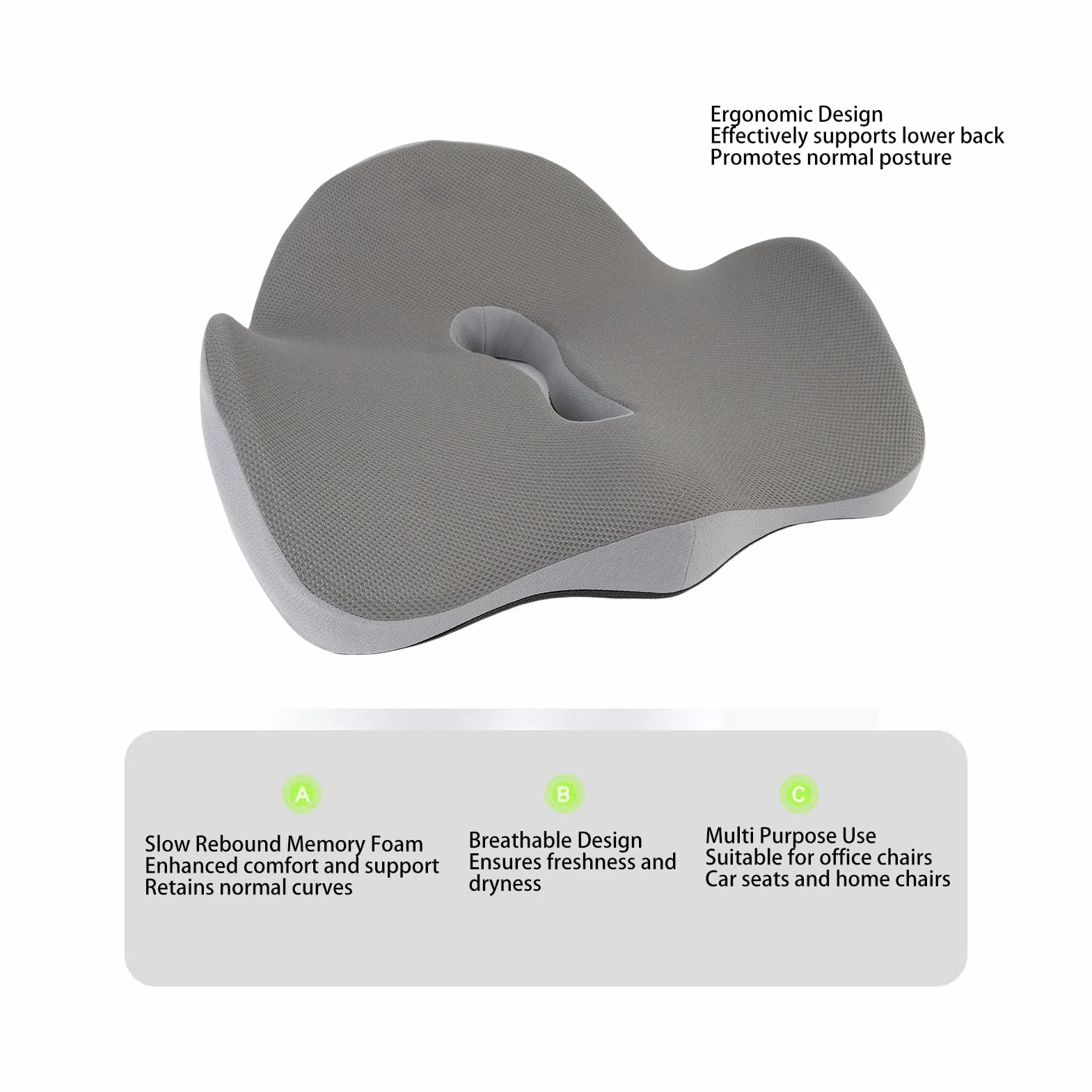 Yinhing Poduszka do Siedzenia Ergonomiczna z Pianki Pamięci na Krzesło Biurkowe dla Kierowców (GREY)