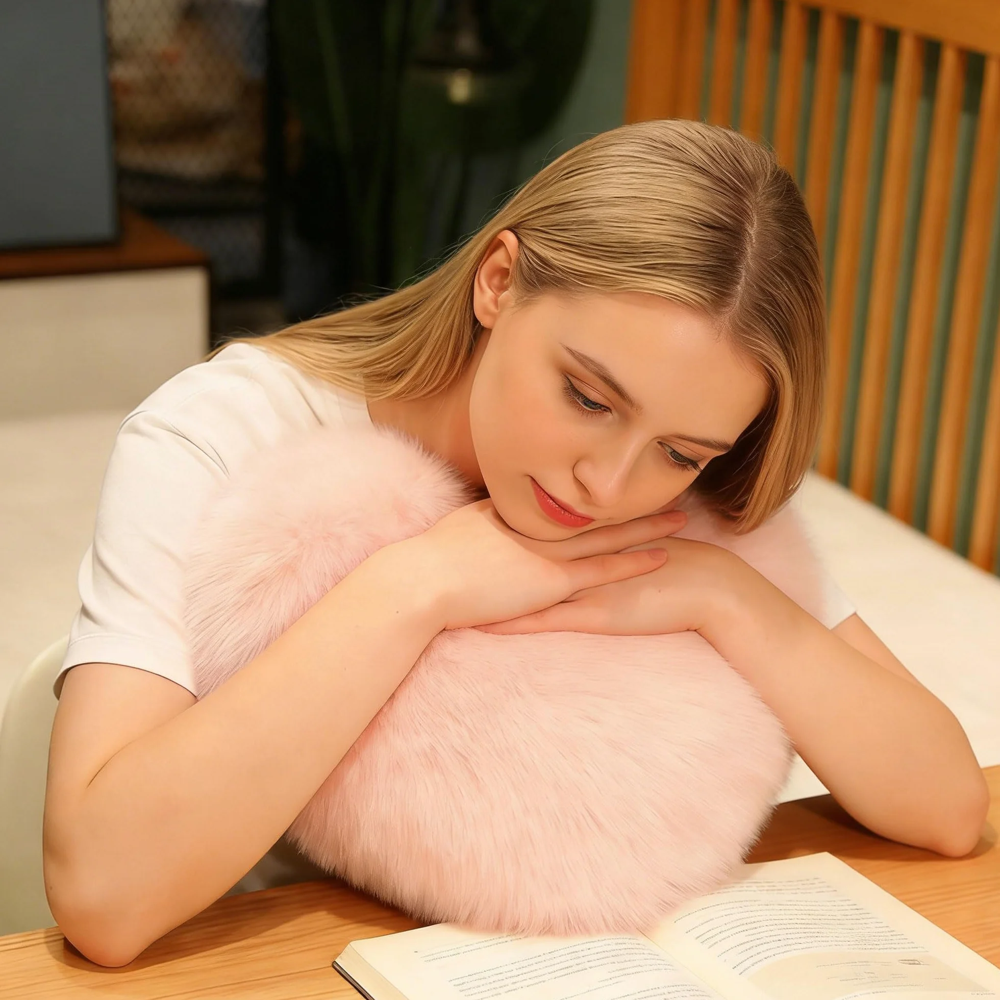 CINY Poduszka do Rzucania Pluszowa Poduszka w Kształcie Serca Puszysta Miękka Poduszka Dekoracyjna Zmywalna Ciepła i Przytulna Prezent Do Dekoracji Domu Do Salonu Sofa Sypialnia 40 x 50cm Różowy