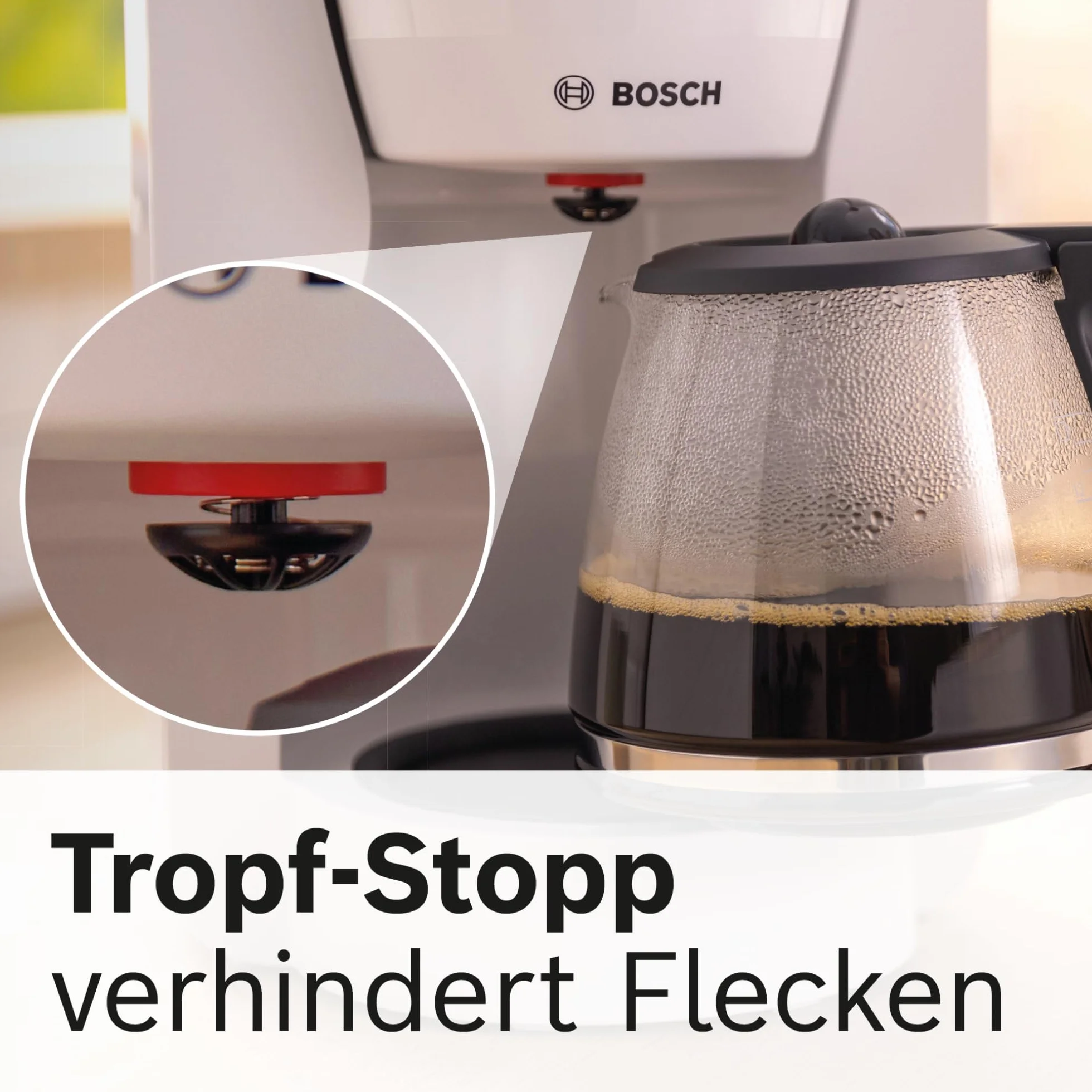Bosch MyMoment TKA2M111 przelewowy ekspres do kawy, szklany dzbanek 1,25 l, na 10-15 filiżanek, funkcja utrzymania ciepła 40 min, funkcja zatrzymania kapania, obrotowy uchwyt filtra, zdejmowany