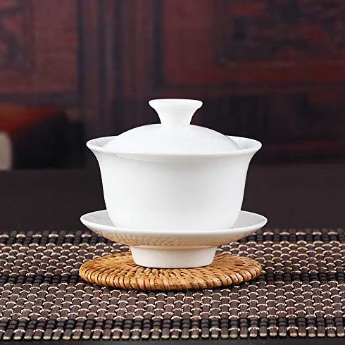 Porcelanowy zestaw do herbaty Gaiwan Kung Fu, Zestaw do herbaty Kung Fu Gaiwan z białej porcelany jadeitowej reliefem smoka i feniksa o długości 150 ml(Dragon)