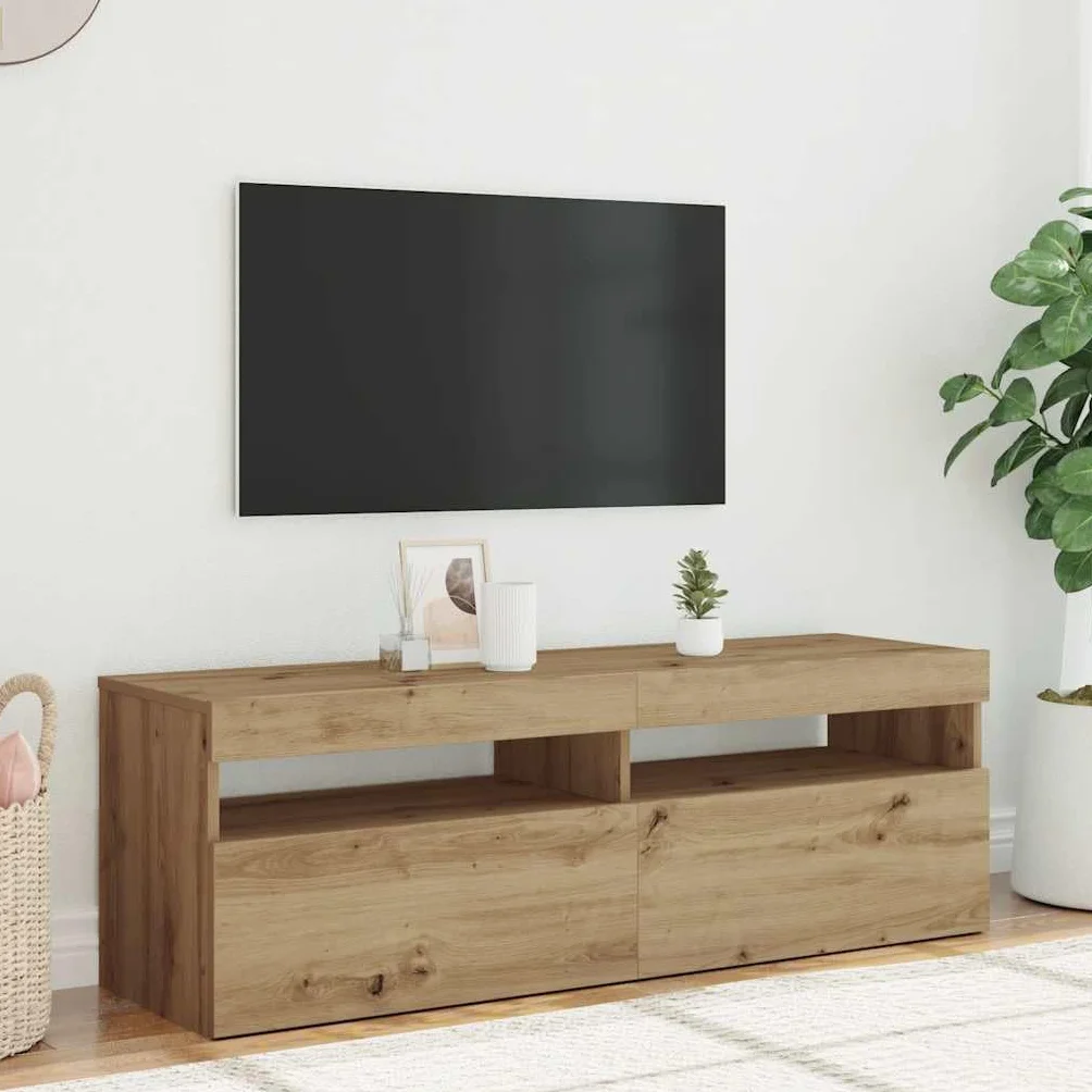 vidaXL Szafka pod TV z oświetleniem LED, dąb artisan, 120x35x40 cm