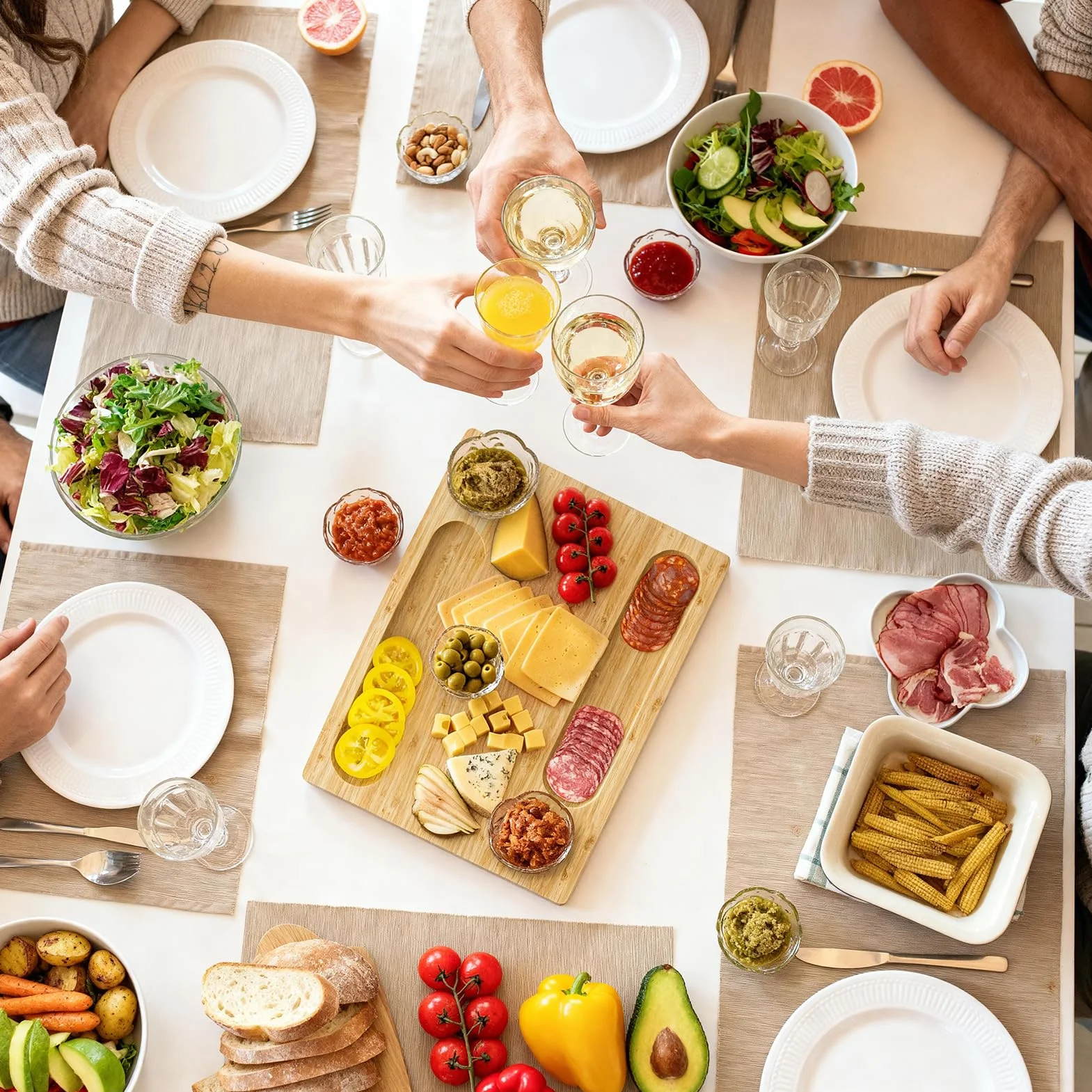WELDUN Bambusowa deska do serów, taca charcuterie, taca do serwowania serów, owoców, warzyw i mięsa - idealna na rocznicę, przyjęcie, wesele