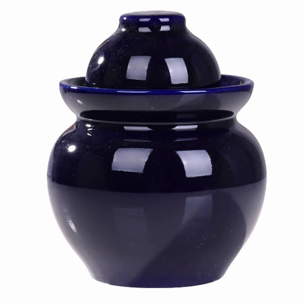 Ceramiczny słoik na ogórki z pokrywkami, duży tradycyjny chiński porcelanowy słoik na ogórki, ceramiczny garnek do fermentacji z pokrywką z uszczelką wodną, zielony garnek na kisz(Niebieski-3,5L
