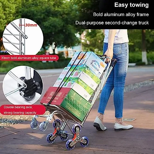 Wózek wspinaczkowy na schody, składany 8-kołowy przenośny wózek z pokrywą, obracany o 360° uchwyt do łatwego użycia w magazynie i na rynkach