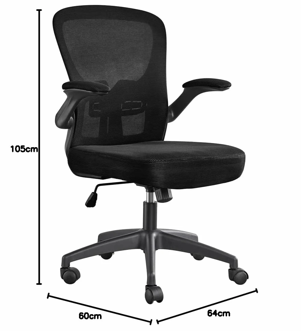 Yaheetech Krzes?o biurowe z pod?okietnikami sk?adanymi Fotel komputerowy, szersze siedzisko, regulowana wysoko??, 61 x 61 x 95-105 cm czarne