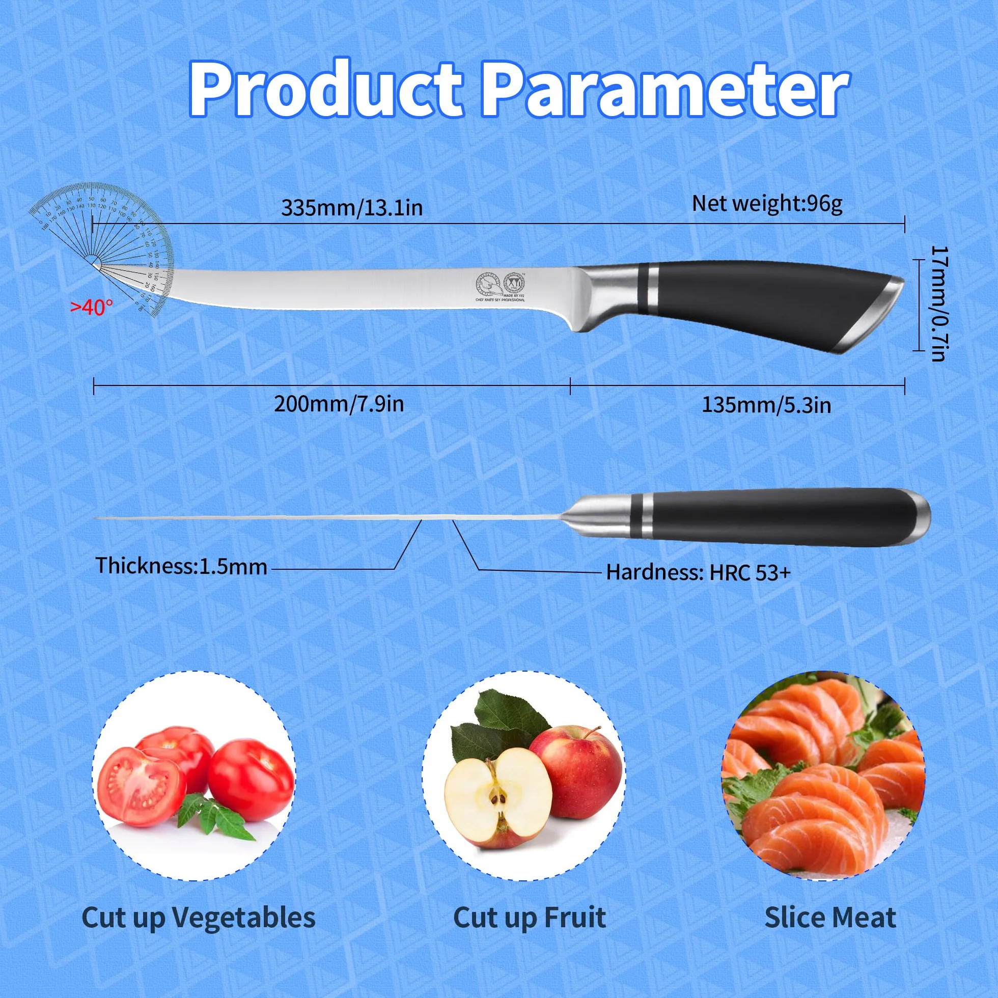XYJ Professional Kitchen Knife,8 Inch Razor Sharp Stainless Steel Filleting Knife,Salmon Fish Meat Carving Steak Knife,Deboning Knife With Sheath Case