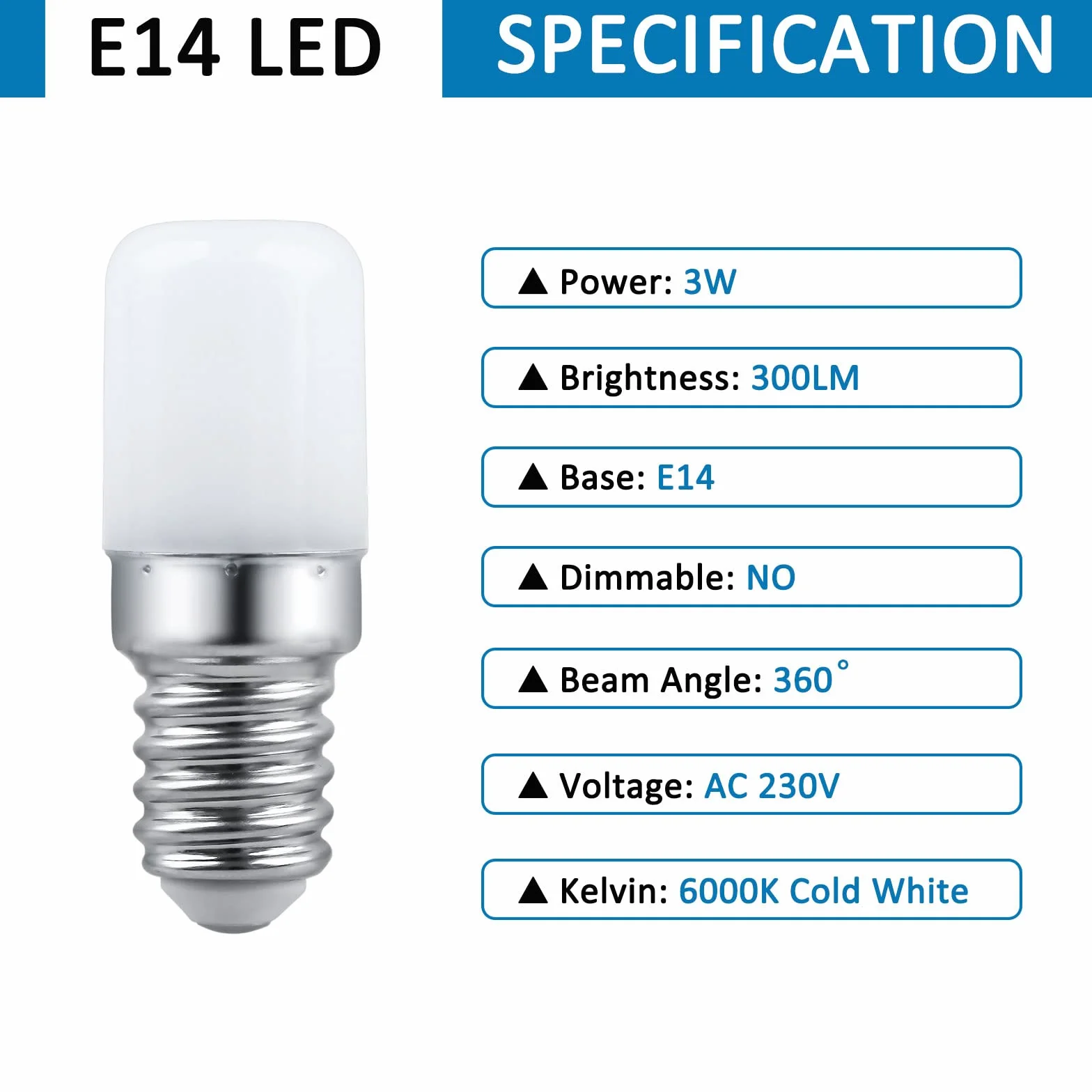 SCNNC Lampy LED T18 E14 do lodówki, 3 W, AC 230 V, 300 lm, zimna biel 6000 K, bez możliwości ściemniania, odpowiada żarówce 30 W, E14 LED do lodówki, lampy solnej, maszyny do szycia, światło nocne, 2