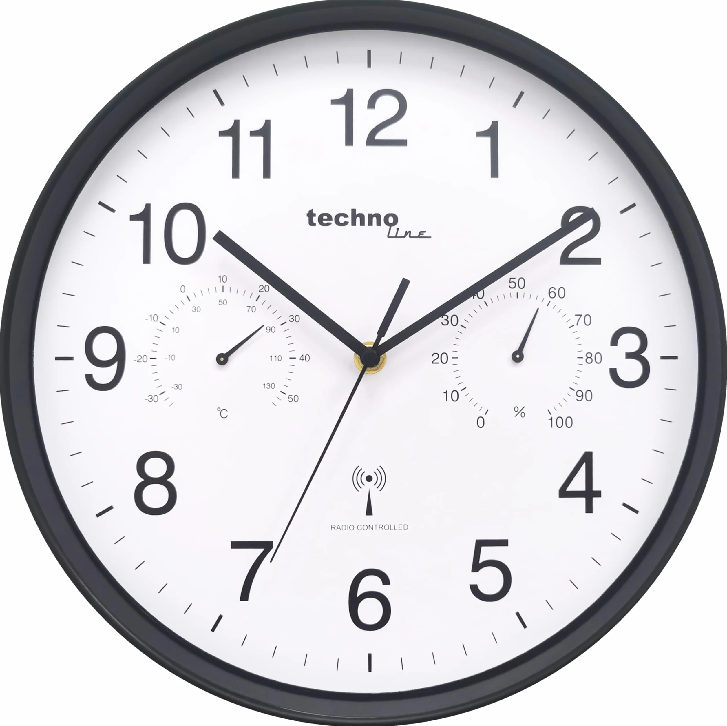 Technoline WT8945 radiowy zegar ścienny ze wskaźnikiem temperatury i wskaźnikiem wilgotności powietrza, 30 cm, czarny