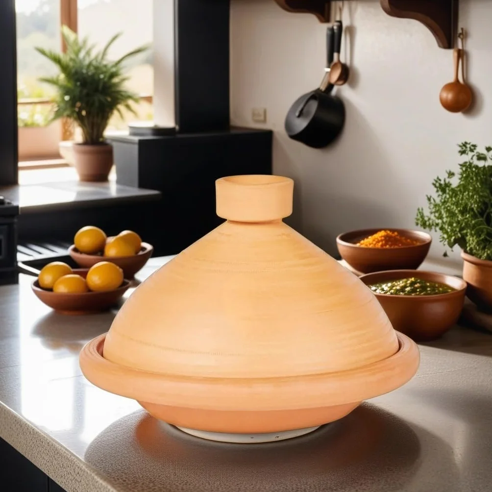 Marokański garnek Tajine do gotowania | zapiekanka nieszkliwiona Tuareg Ø 27 cm dla 1-3 osób | łącznie z przepisami i instrukcją obsługi | Oryginalny garnek gliniany ręcznie suszony z Maroka