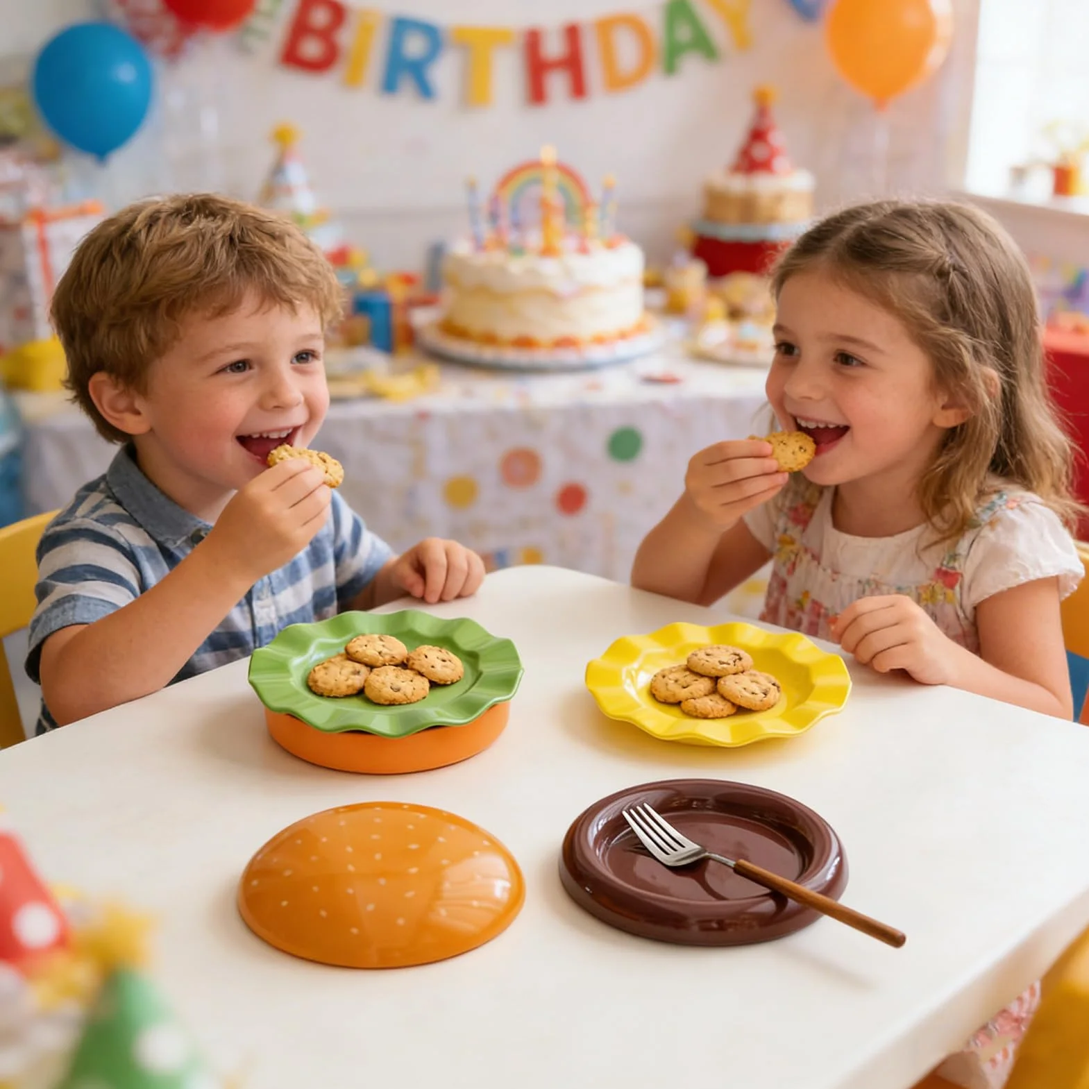 Zestaw talerzy do burgerów układanych w stos Zabawne i bezpieczne w | Zestaw naczyń kuchennych, misek i talerzy Do domu, kuchni, mieszkania, na kemping, piknik, przyjęcie, urodziny, p