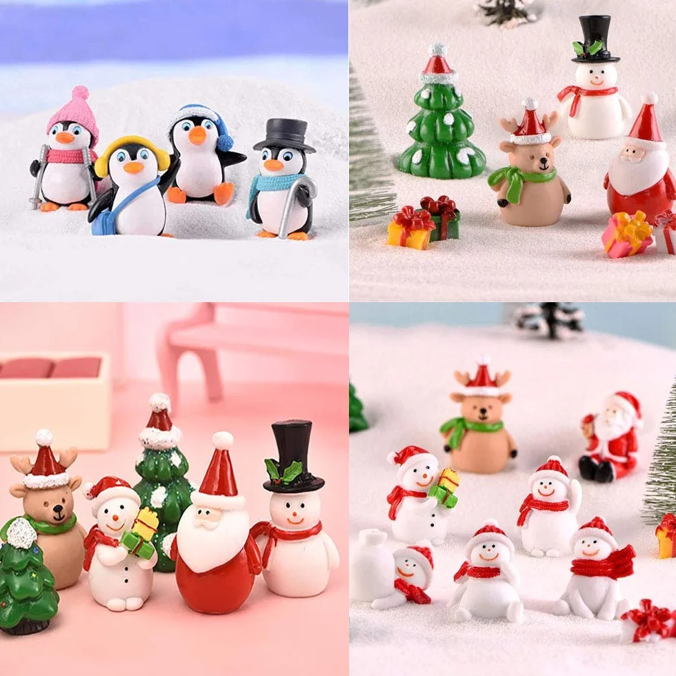 17 sztuk miniaturowych ozdób – mini Boże Narodzenie, małe figurki, ogród z żywicy, mikrokrajobraz, dekoracja, domek dla lalek, Święty Mikołaj, bałwan, łoś, dekoracja stołu, "zrób to sam"