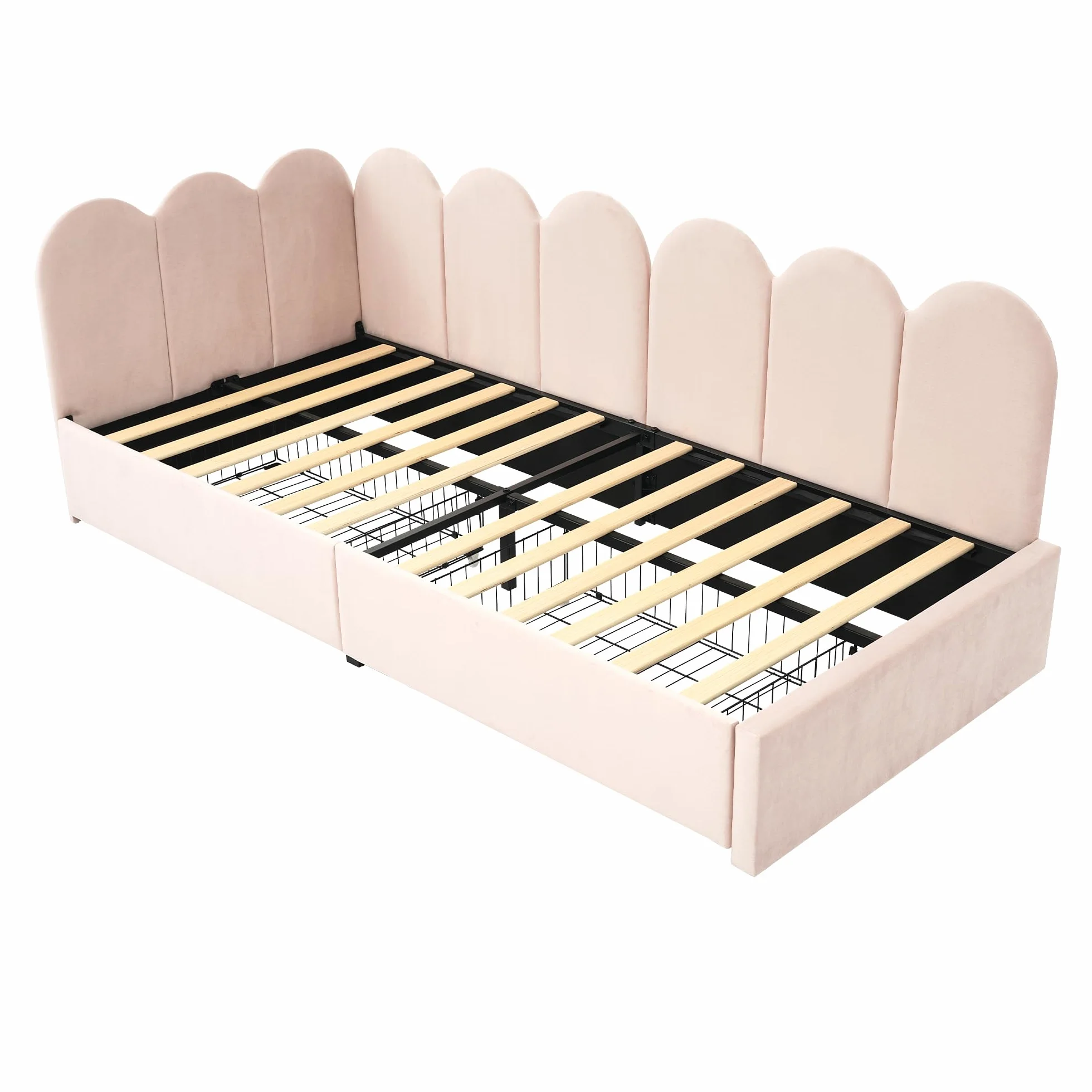 Dolamaní cm mała sofa z funkcją spania, 90 x 200 cm, łóżko dzienne dla 1 osoby, łóżko różowe dla młodzieży i dziewcząt, łóżko tapicerowane, aksamitne z 2 szufladami do przechowywania, łóżko