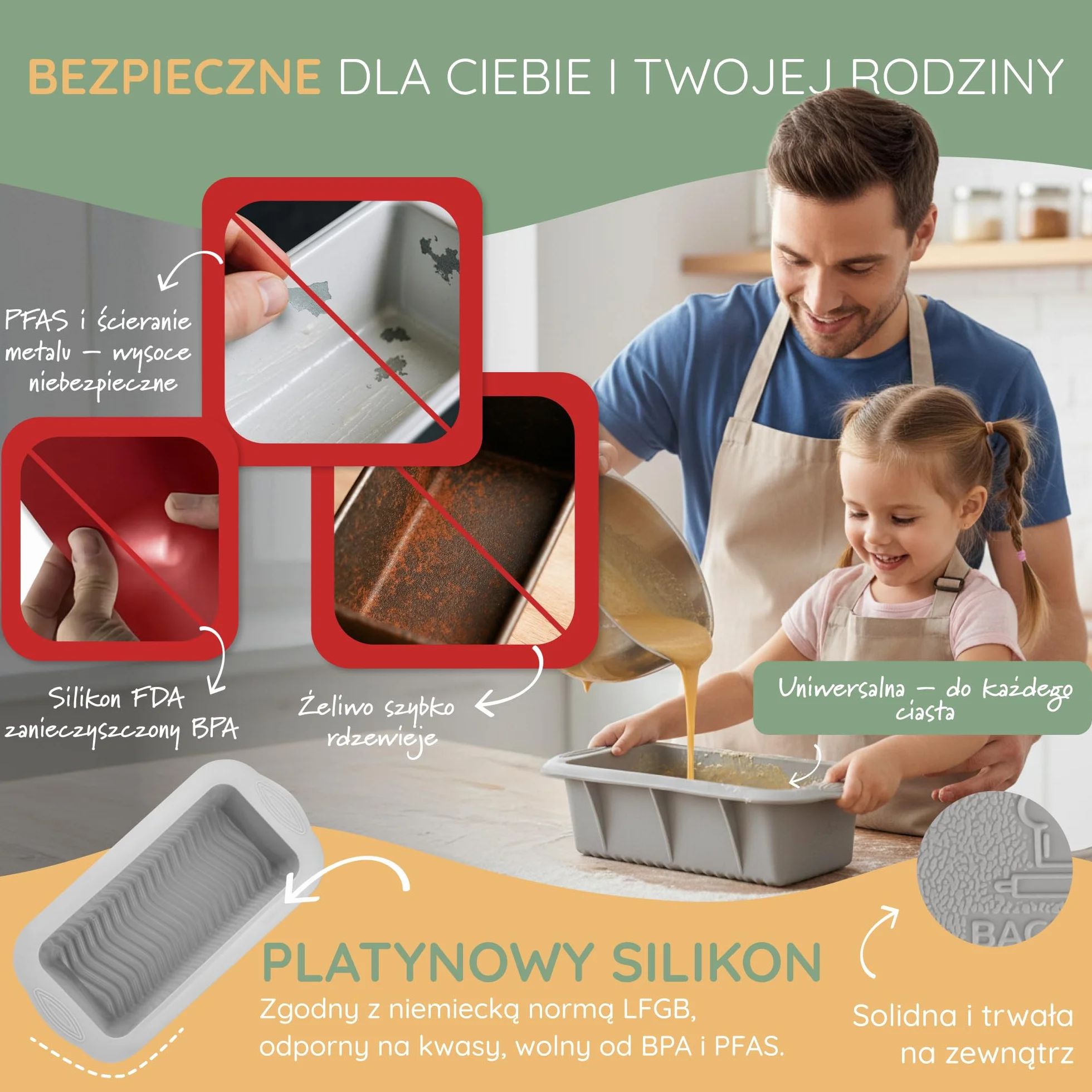 Backefix Silikonowa forma do pieczenia chleba, 21 cm, oryginalna silikonowa forma do pieczenia chleba, duża, również jako forma do pieczenia ciast – sprawdzona pod kątem jakości, bezpieczna dla