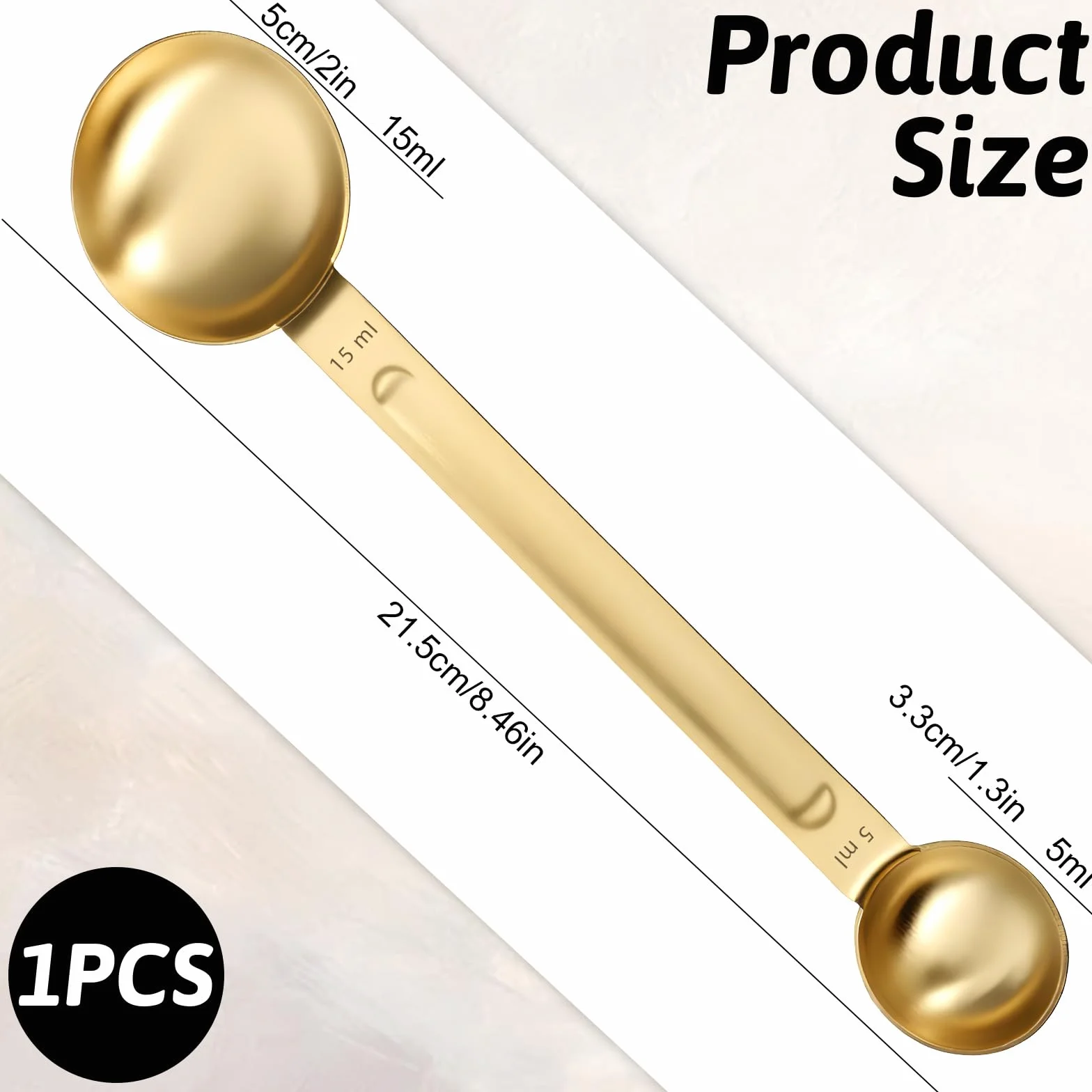 Thinp Łyżka do miarki, łyżka do kawy ze stali nierdzewnej, 1 łyżeczka (5 ml) i 1 łyżka (15 ml) łyżeczka z podwójną końcówką i łyżka stołowa do gotowania, pieczenia, gadżetów kuchennych (złota)