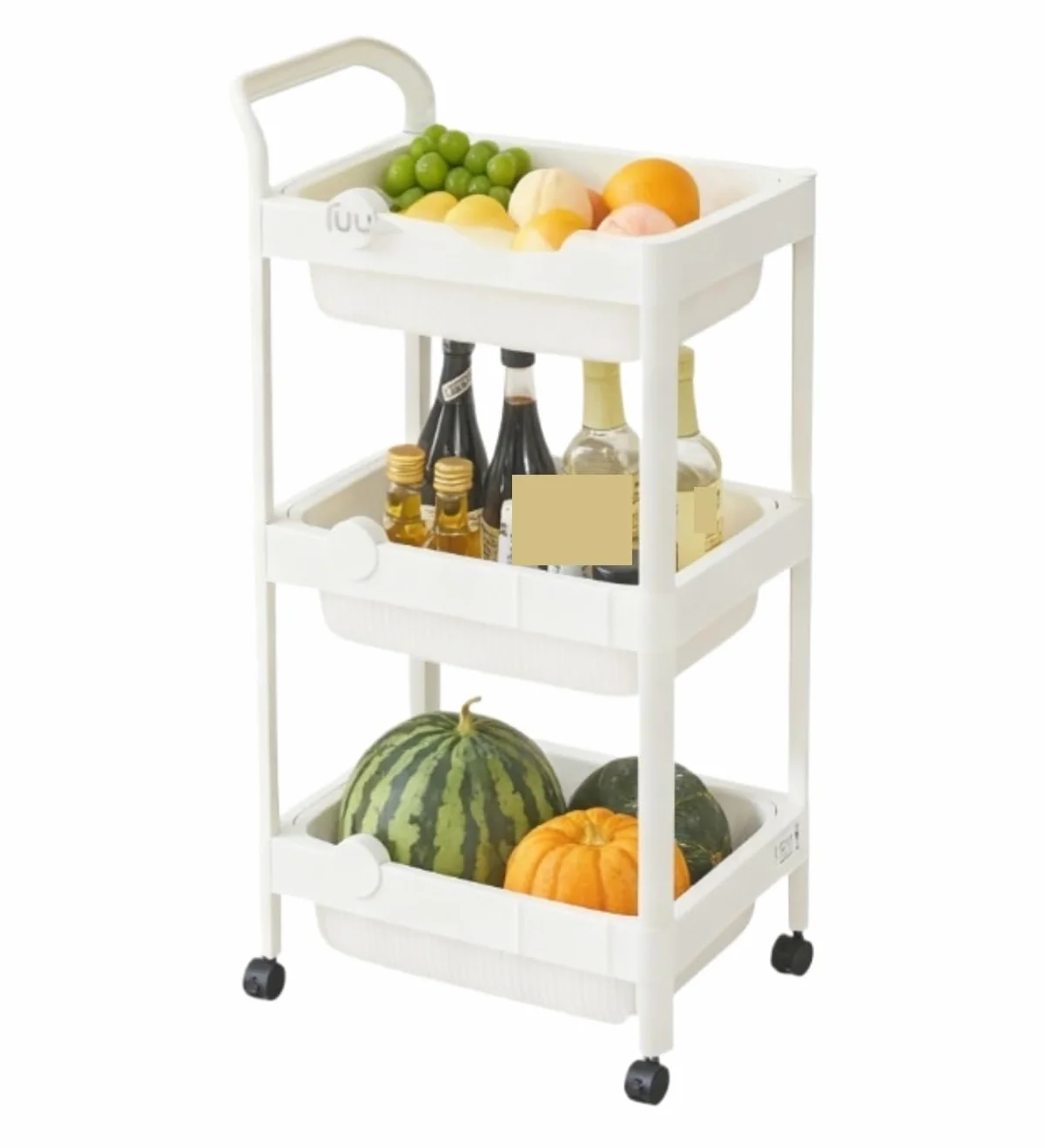 Regał na Kółkach do Kuchni Wózek Do Przechowywania Owoców I Warzyw Na Kółkach, Wielowarstwowy, Kuchni Łazienki Wózek Kuchenny z Kółkami(White,3 Tier)