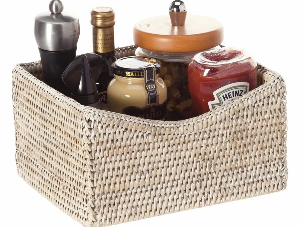 KOUBOO La Jolla rattanowy kosz do organizowania i półek, biały, rattanowy i wiklinowy, 24,76501 x 20,32 x 13,97 cm