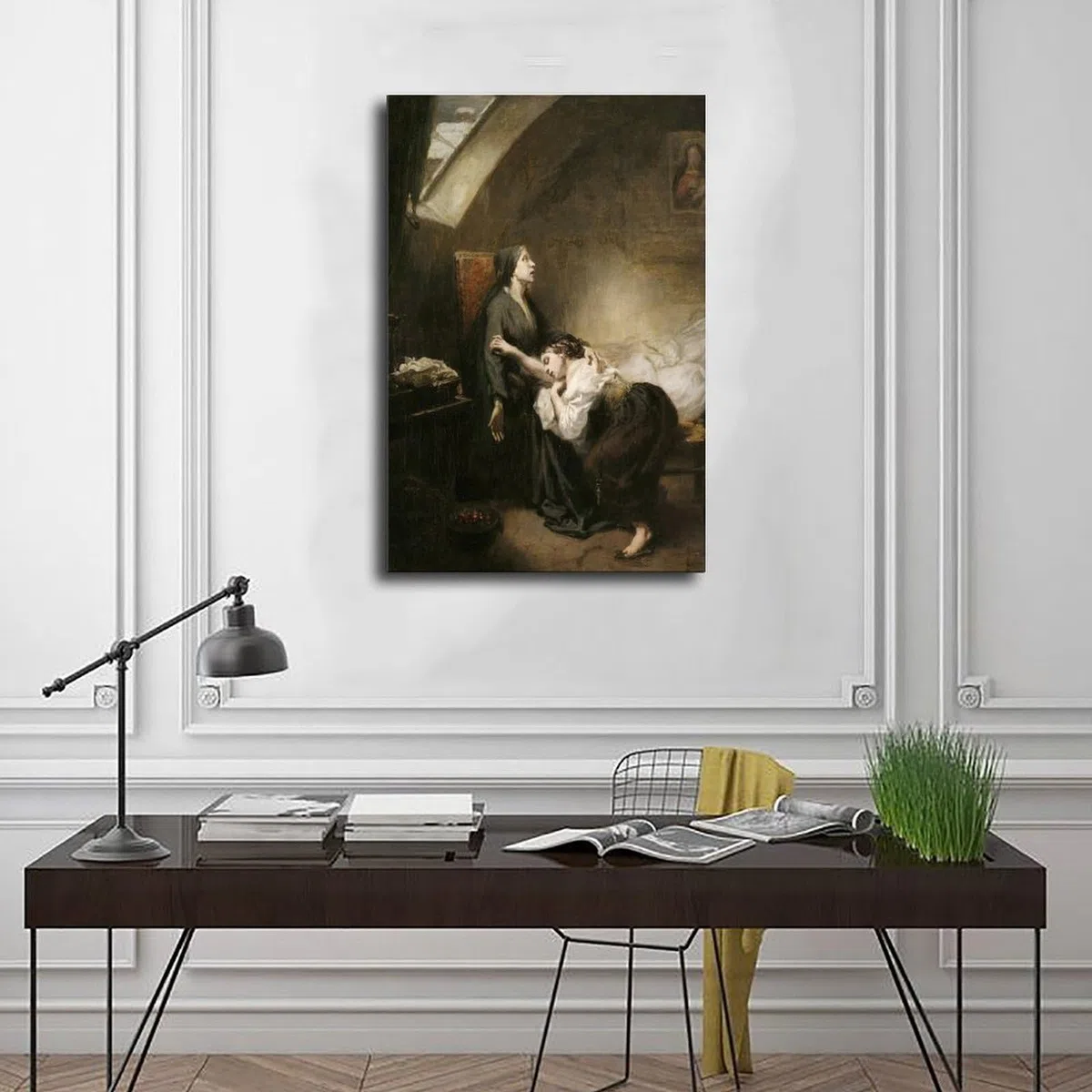 ANFOTCM Octave Tassaert, niefortunna rodzina lub samobójstwo, płótno druk artystyczny plakat do domu, szkoły, biura, dekoracja 24 x 36 cali (60 x 90 cm)