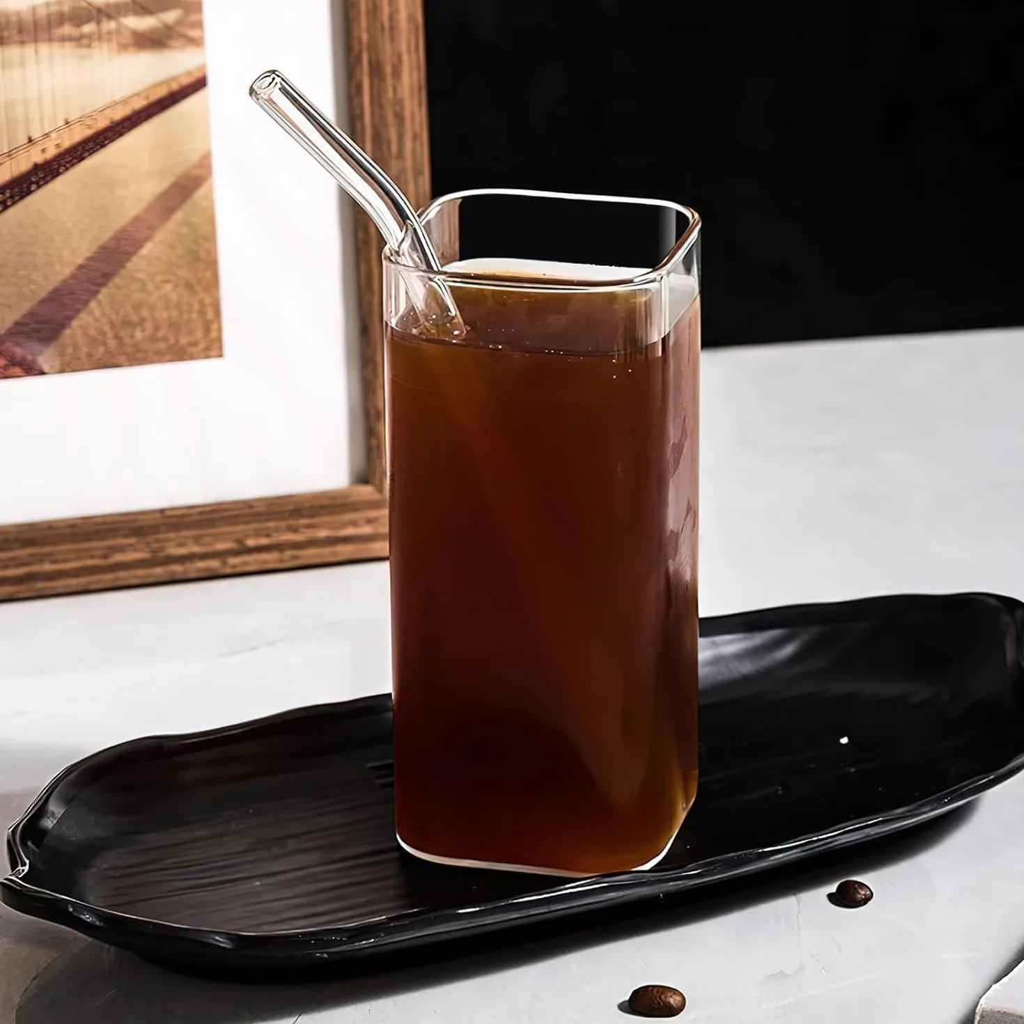 HENGBIRD Przezroczyste szklanki do napojów, 4 sztuki, 400 ml, cienkie kwadratowe, eleganckie szklanki barowe na wodę, sok, piwo, napoje, koktajle, mojito i napoje mieszane (cienkie kwadraty)