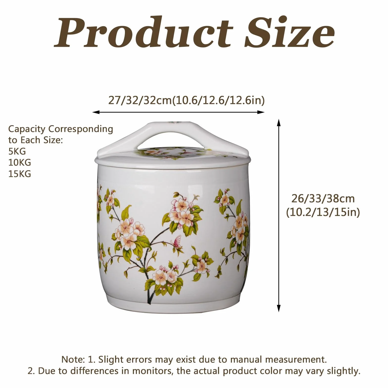 Ceramiczny słoik do przechowywania ryżu z pokrywką, hermetyczne wiadro do przechowywania ryżu, soi, kukurydzy, mąki, płatków owsianych, kawy - pojemność zbiorcza, dekoracja kuchni