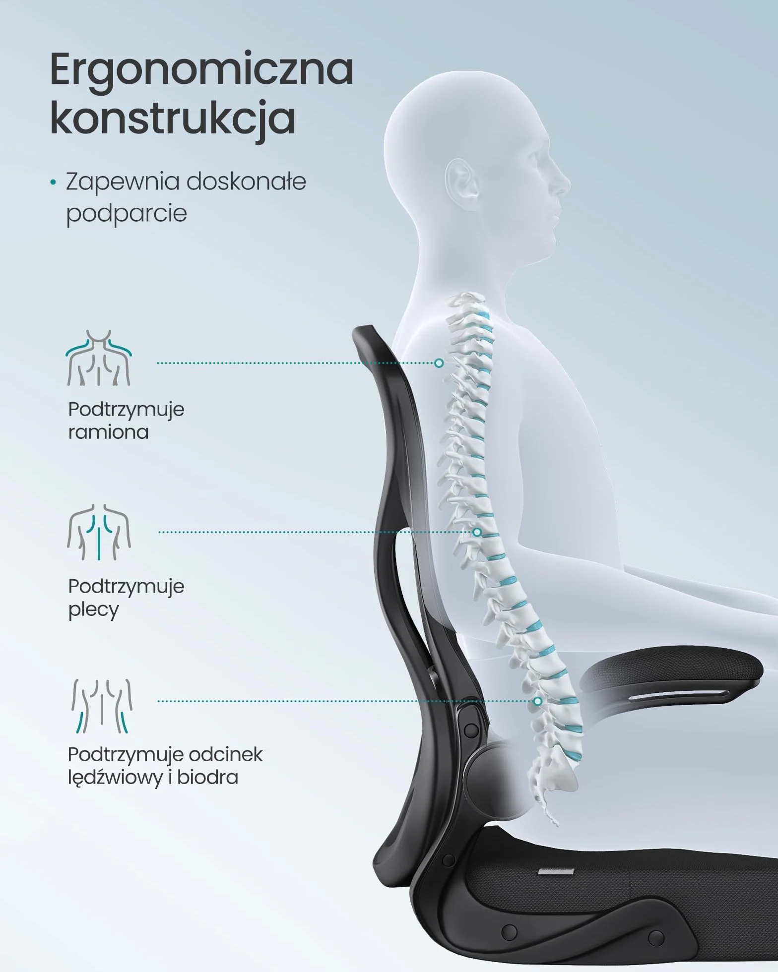 SONGMICS Ergonomiczny fotel biurowy, obrotowy z siatkową tkaniną, fotel biurowy z podparciem lędźwiowym, funkcja bujania, składane podłokietniki, do gabinetu, sypialni, atramentowy czarny OBN042BH02