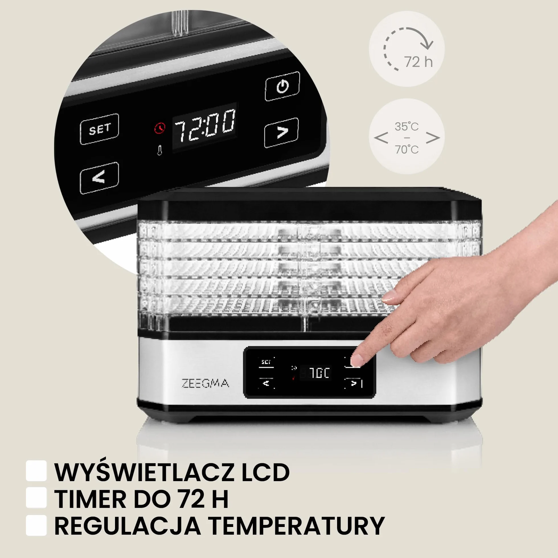 ZEEGMA DRY CHEF Suszarka do Żywności do Grzybów Moc 500 W, Suszarka Spożywcza do Owoców i Warzyw, 6 Pudełek Sit, Regulacja Temperatury 35-70˚C, Termoobieg, Timer do 72 h