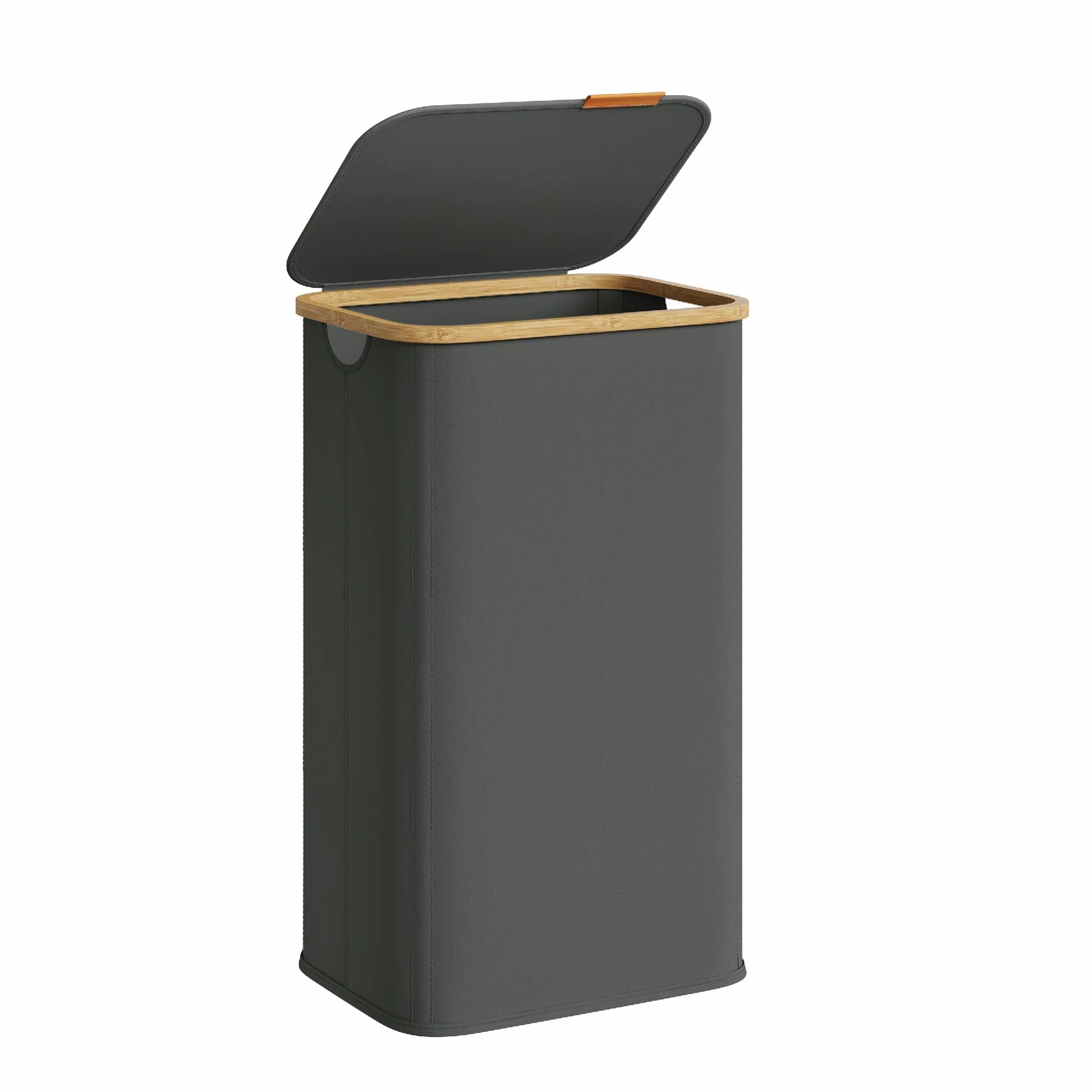 SONGMICS LCB518GN01 kosz na pranie z pokrywką, kosz na pranie, tkanina Oxford, składany, rama bambusowa, do sypialni, salonu, 60 g, 100 l, 42 x 32 x 70,5 cm, szary łupkowy