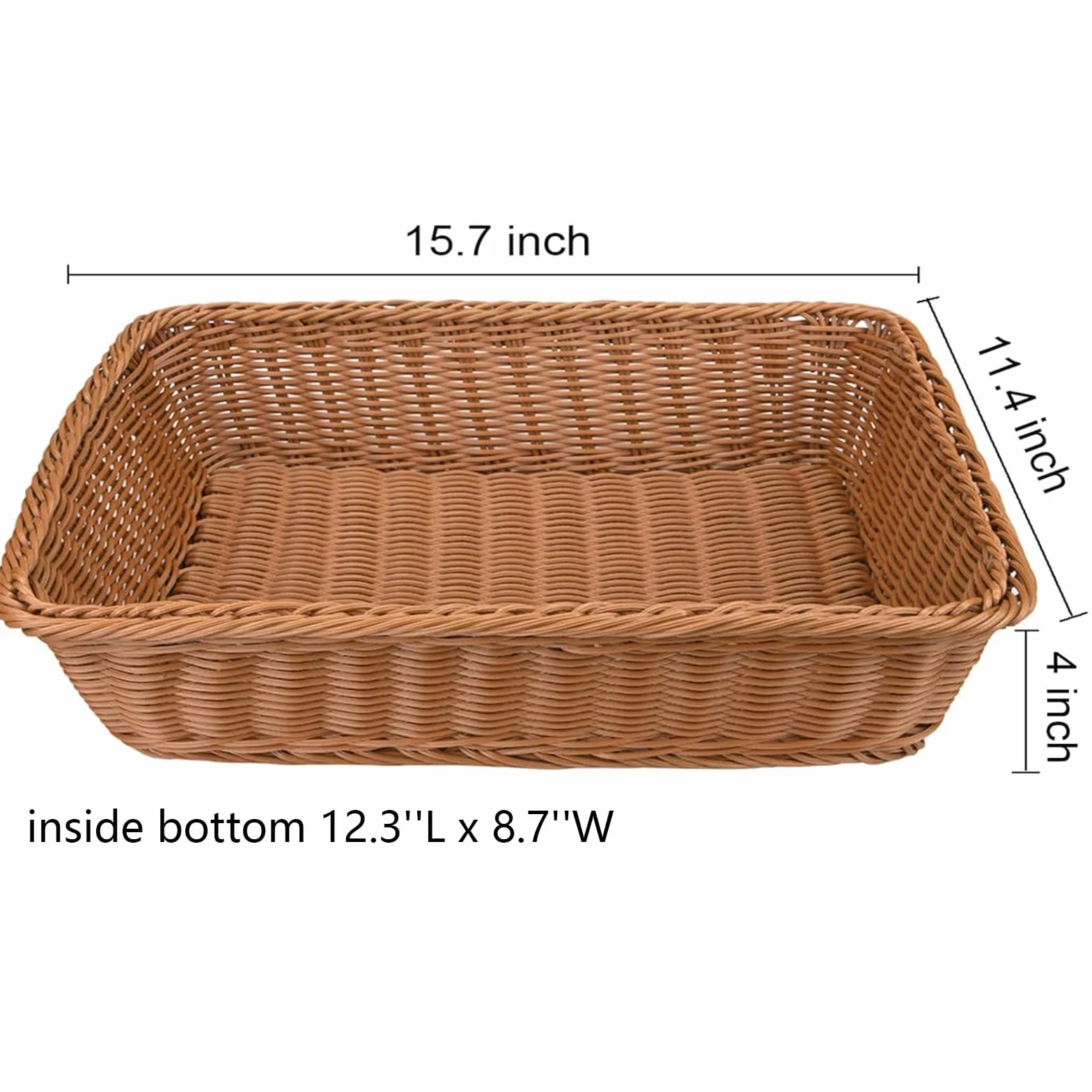 Yarlung Tkany kosz na chleb, plastikowe wiklinowe kosze na owoce, 40 x 30 cm, imitacja rattanowych tacek do serwowania żywności do warzyw, kuchni, restauracji, na zewnątrz, brązowy