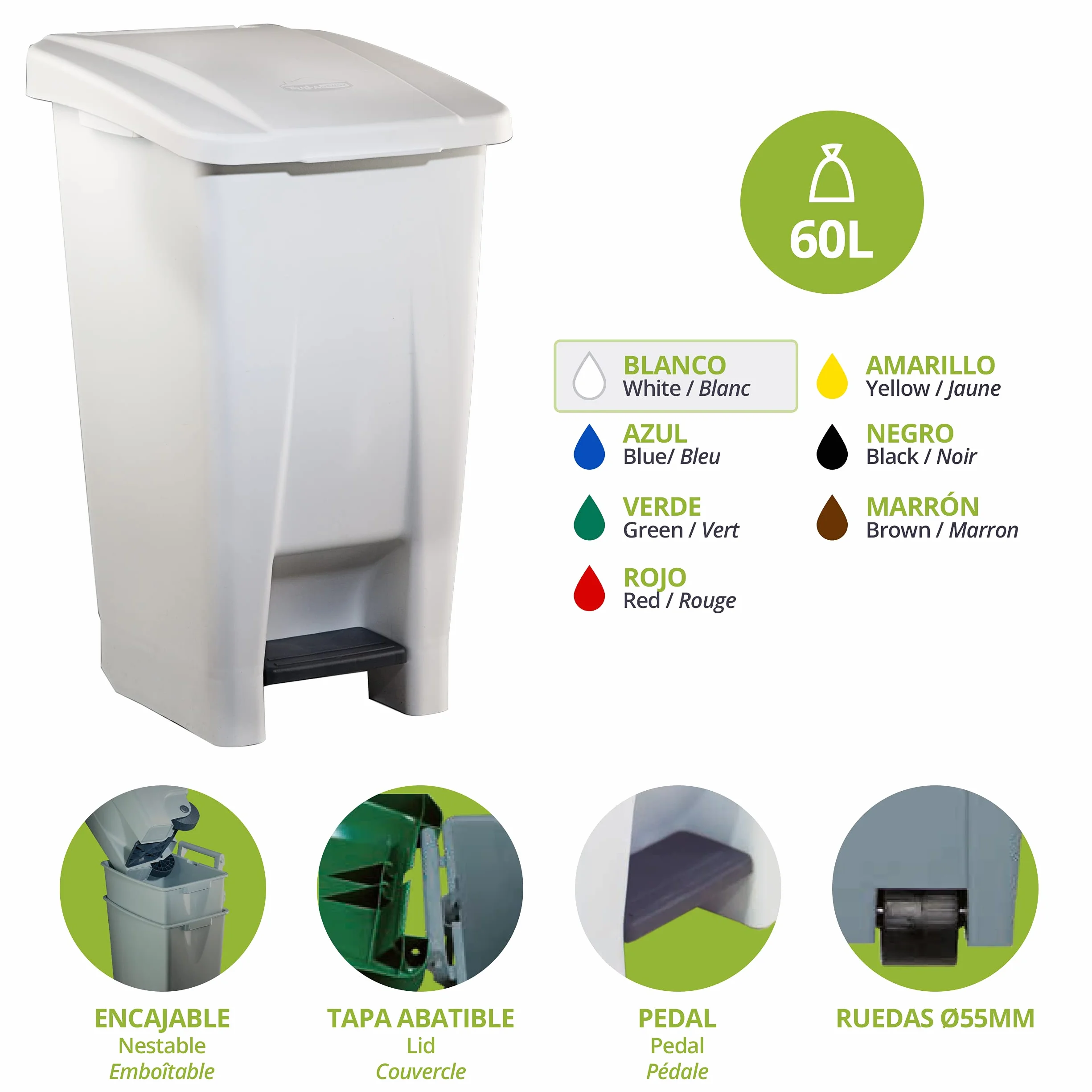 Denox pojemnik selektywny, 60 l, biały