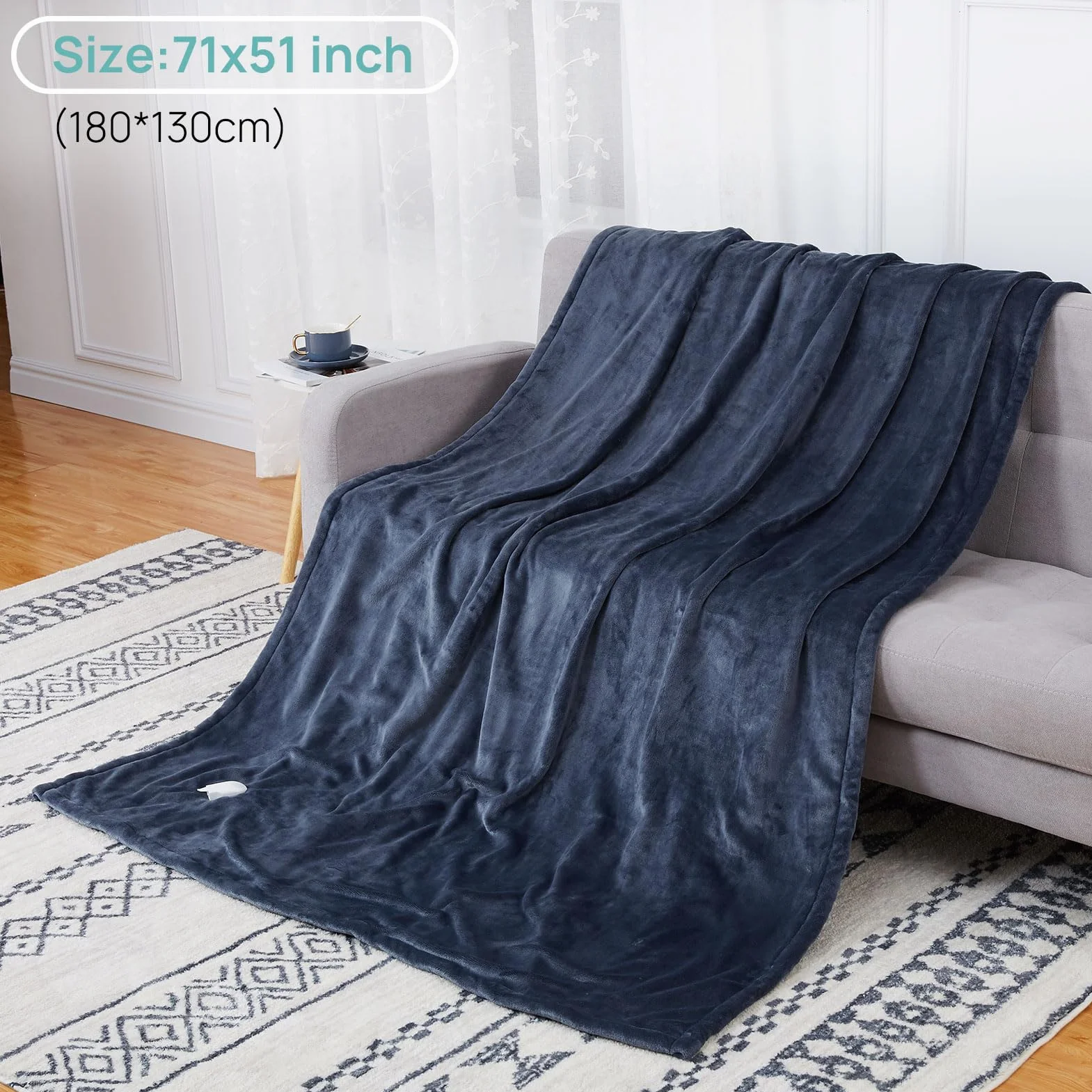 HAUSPROFI Przytulny koc grzewczy z automatycznym wyłączaniem, 180 x 130 cm, przytulny koc grzewczy do samochodu, timer 1-3 godzin, 6 poziomów temperatury, nadaje się do prania, koc elektryczny i