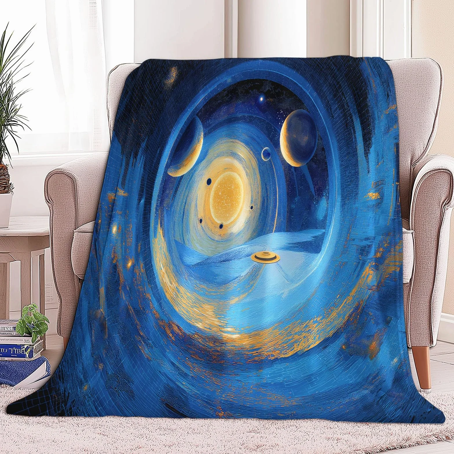 Futuryzm Koc polarowy z otworem czarny polar flanelowy, narzuta na sofę Wygodny koc na łóżko 2-osobowe Pled zimowy, 220 x 240 cm Błękitny