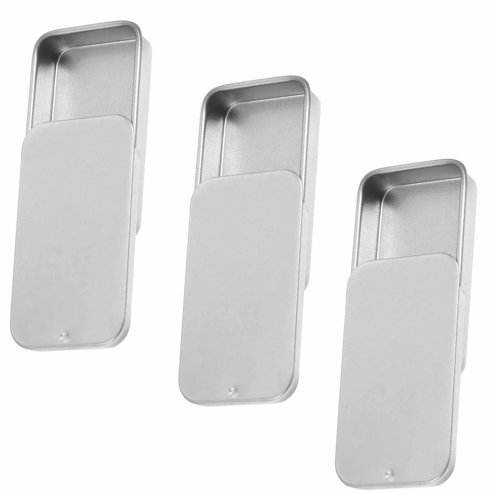Mini metalowe pudełko, 3 szt. przesuwnych pojemników, prostokątne puszki na biżuterię, rękodzieło, cukierki, uchwyt na karty podarunkowe, mały metalowy organizer (srebrny)