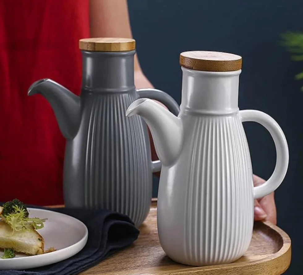 Dozownik oleju i octu, dozownik oliwy z oliwek 750 ml ręcznie robiony ceramiczny dozownik butelek octu w stylu,C